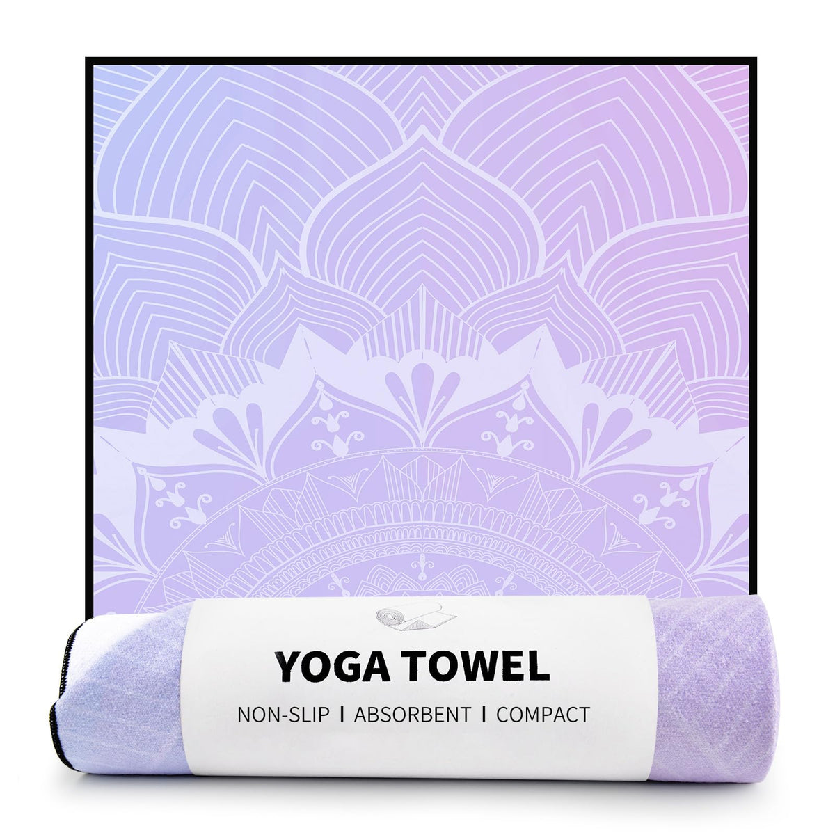 Non Slip Hot Yoga Towel, 70"x26", Purple Mandala