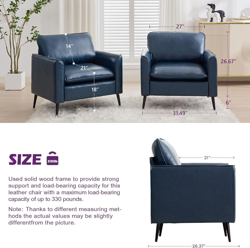 Accent Chairs Set of 2, Faux Leather Chairs, Mid Century Modern Comfy Living Room Chairs, Cozy Office Reading Chair, Reception Armchairs for Living Room, Waiting Room, Bedroom (Blue)