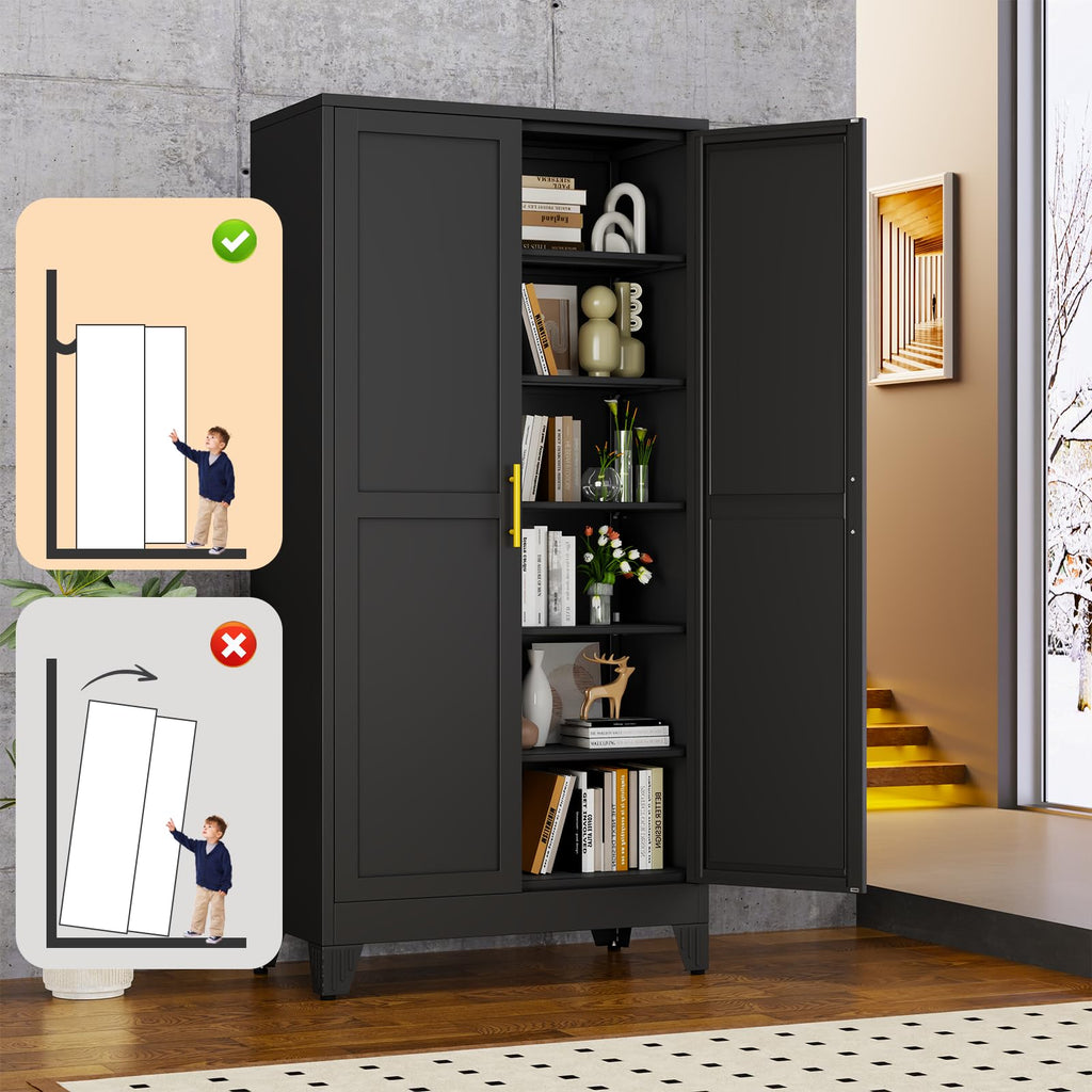 Black Metal Storage Cabinet,75" Steel Cabinets for Home Office