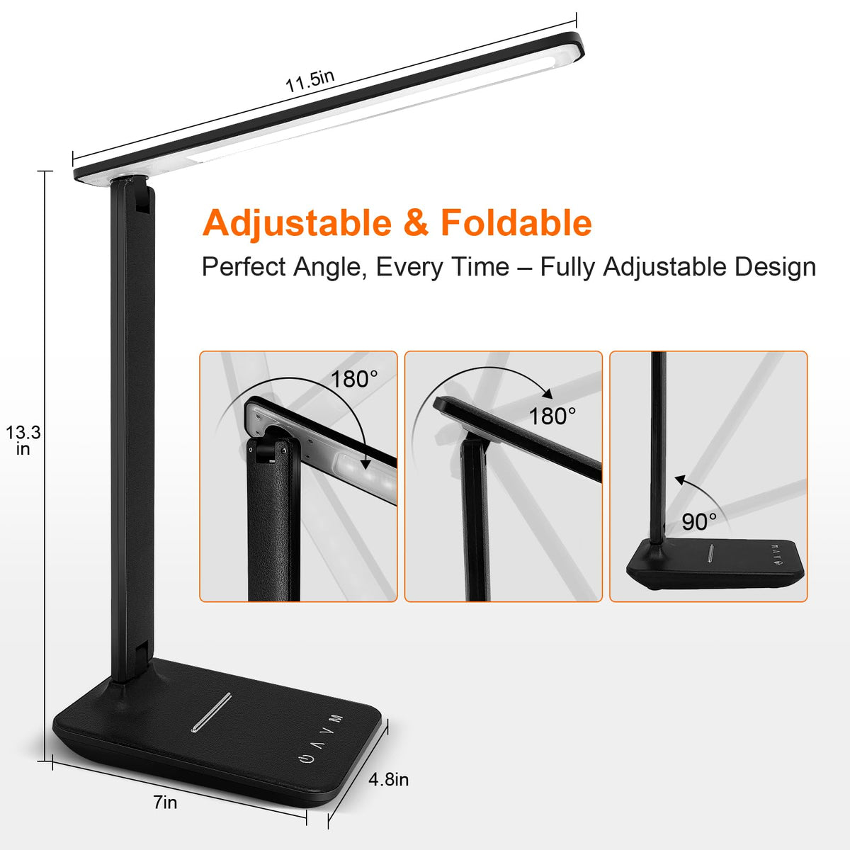 LED Desk Lamp for Office Home, Bright Desk Light with USB Charging Port, Adjustable Dimmable Desk Lamps 5 Modes 5 Brightness, Touch Study Lamp for Nail, Craft, Puzzle, Sewing, Study, Black