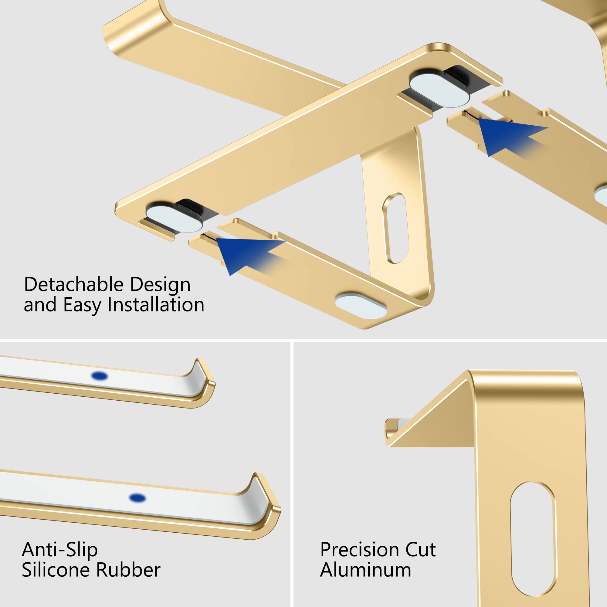 Aluminum Laptop Stand, Ergonomic Detachable Computer Stand, Notebook Riser, Laptop Mount Compatible with Air, Pro, Dell, HP, Lenovo More 10-15.6" Laptops, Gold