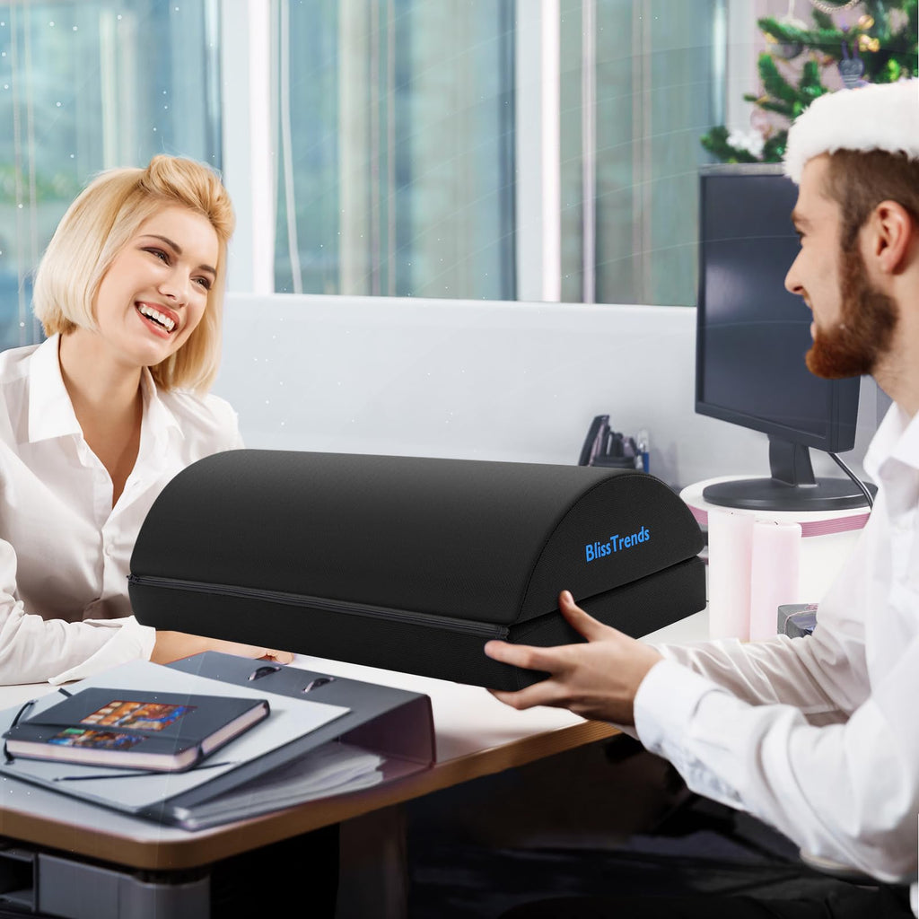 Foot Rest for Under Desk at Work-Versatile Foot Stool with Washable Cover-Comfortable Footrest with 2 Adjustable Heights for Car,Home and Office to Relieve Back,Lumbar,Knee Pain-Black Long