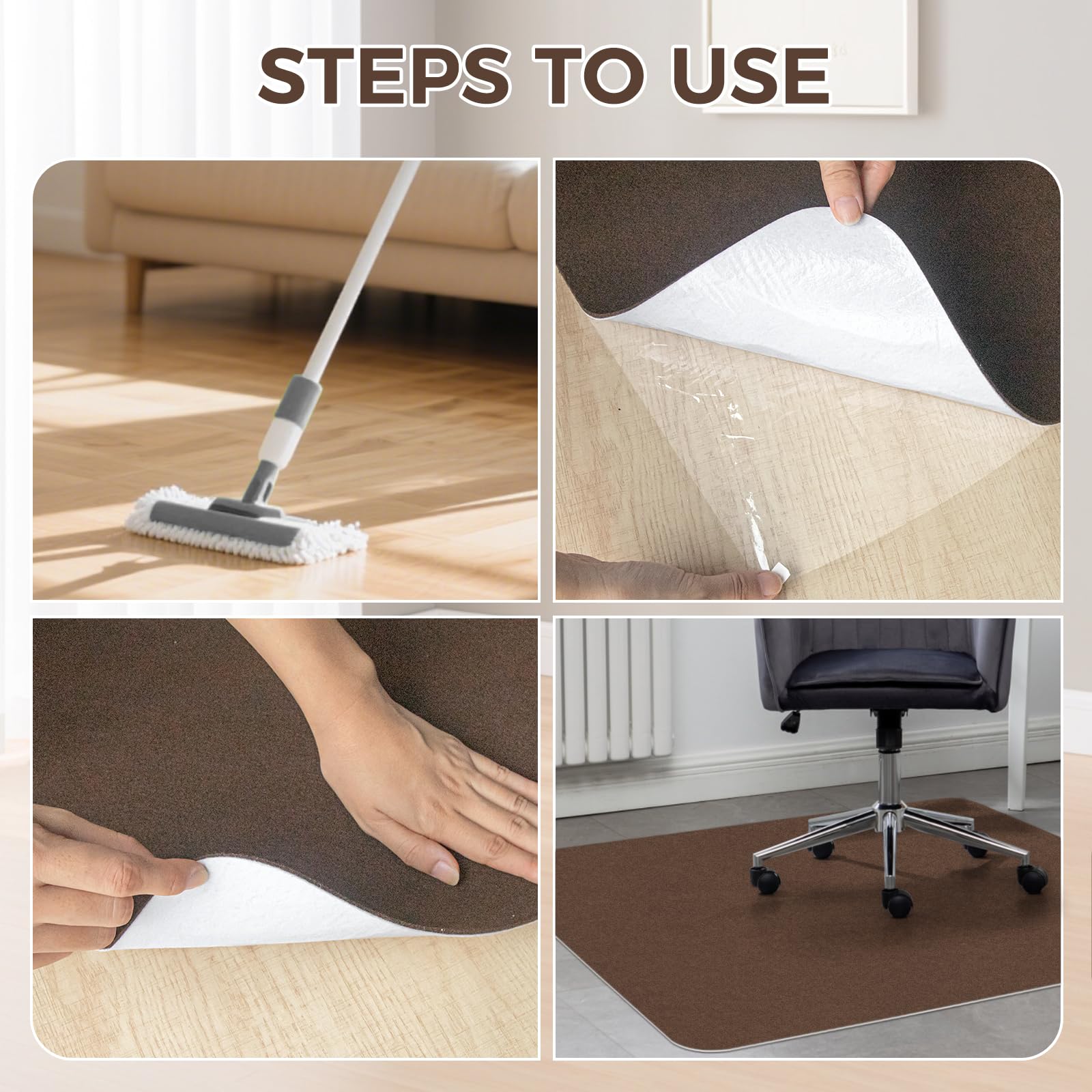Office Chair Mat,Hard Floor Chair Mat Suitable for Hardwood and Tile Floors,Large Non-Slip Floor Protection Mat,Does Not Pill,Coffee(36"x48")