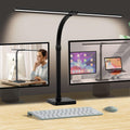 LED Desk Lamp for Office, Double Head 24W with Base, Architect Light 5 Lighting Brightness Flexible Gooseneck Table Reading Study, Black