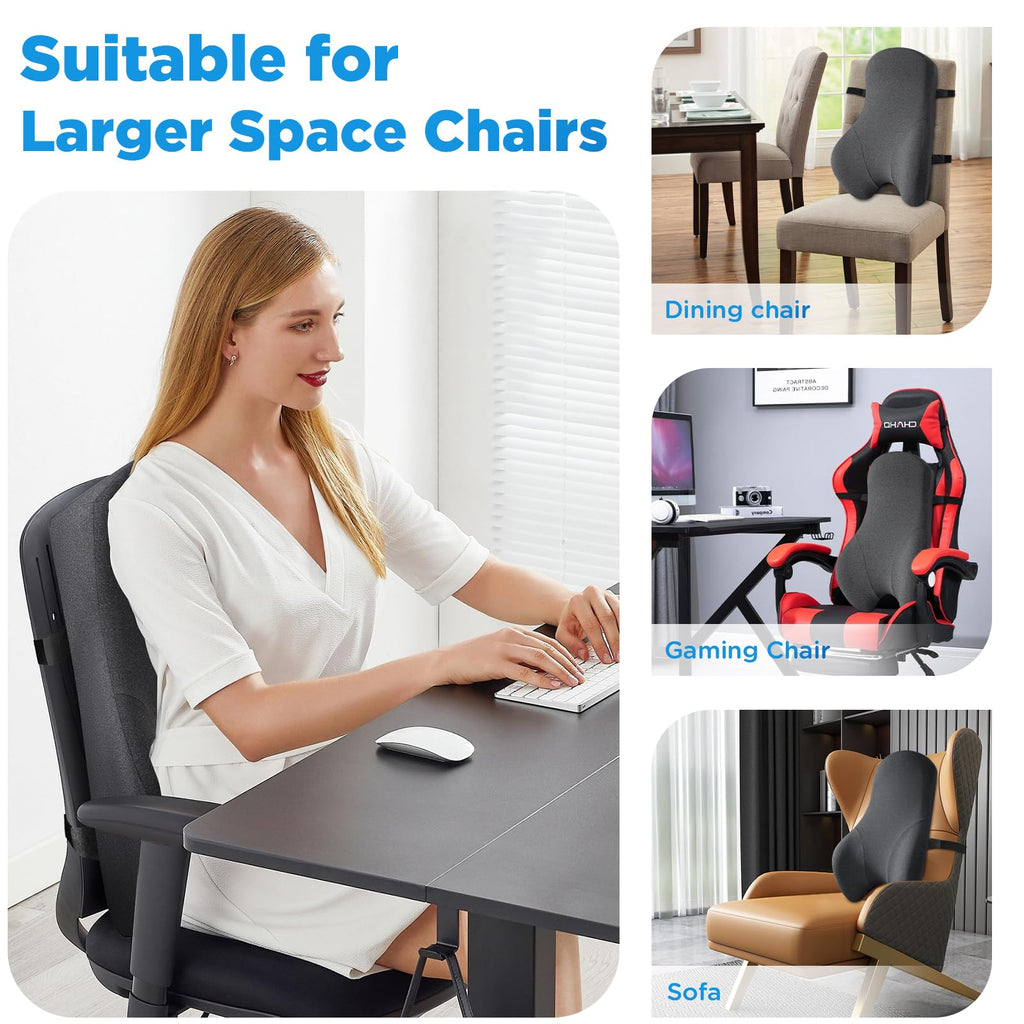 High Back Support Pillow for Office Chair, Fully Support Back Cushion - Memory Foam Lumbar Support Pillow for Office Chair, Desk, Gaming Chair, Promotes Posture Pain Relief Adjustable Straps