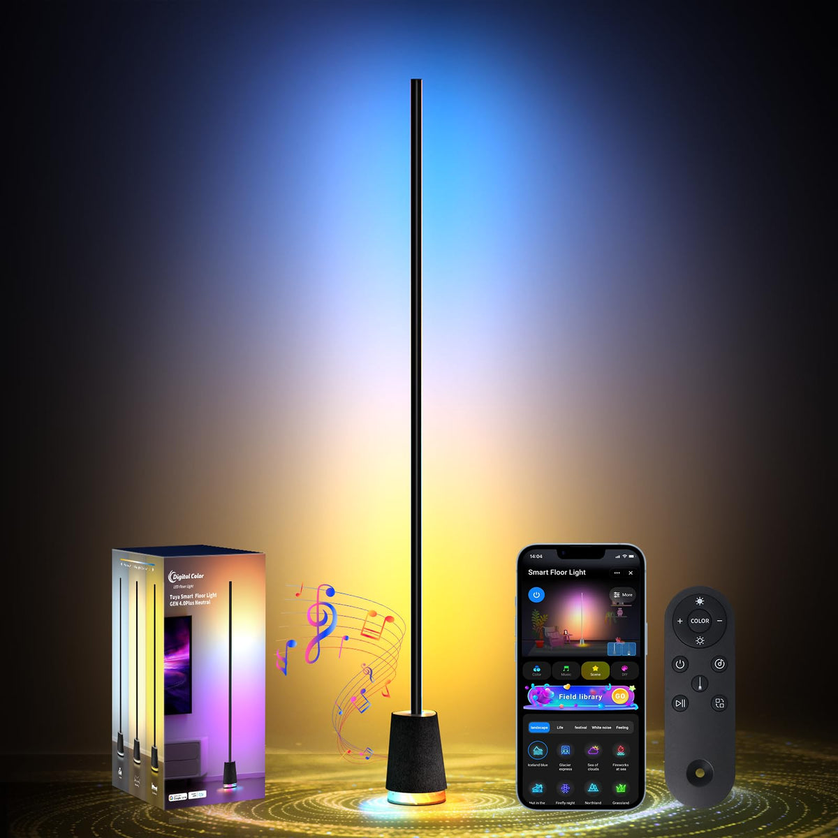 Corner Floor Lamp, with Bluetooth Speaker and White Noise