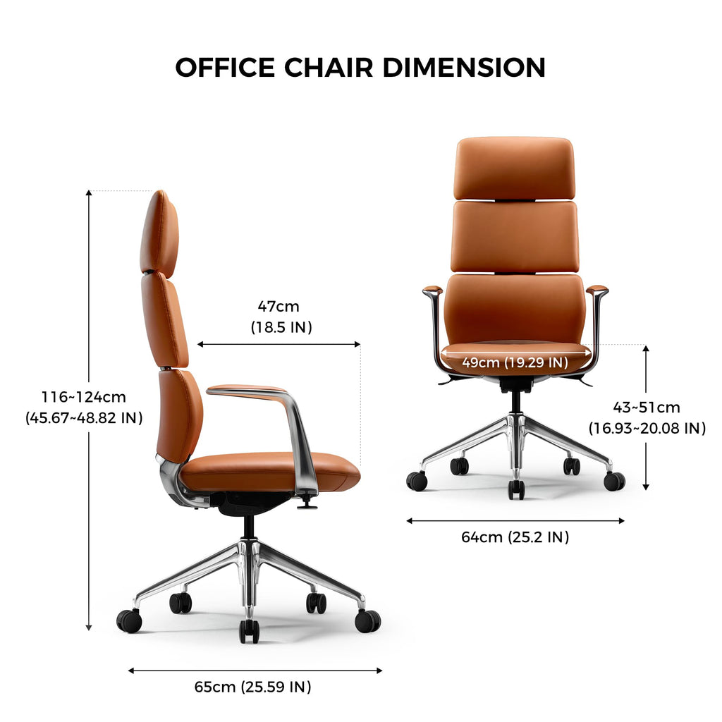 Executive Leather Office Chair, Top Grain Genuine Leather Executive Chair High Back with headrest, Adjustable Tilt & Height, Ergonomic Swivel Chair with Wheels (Orange)