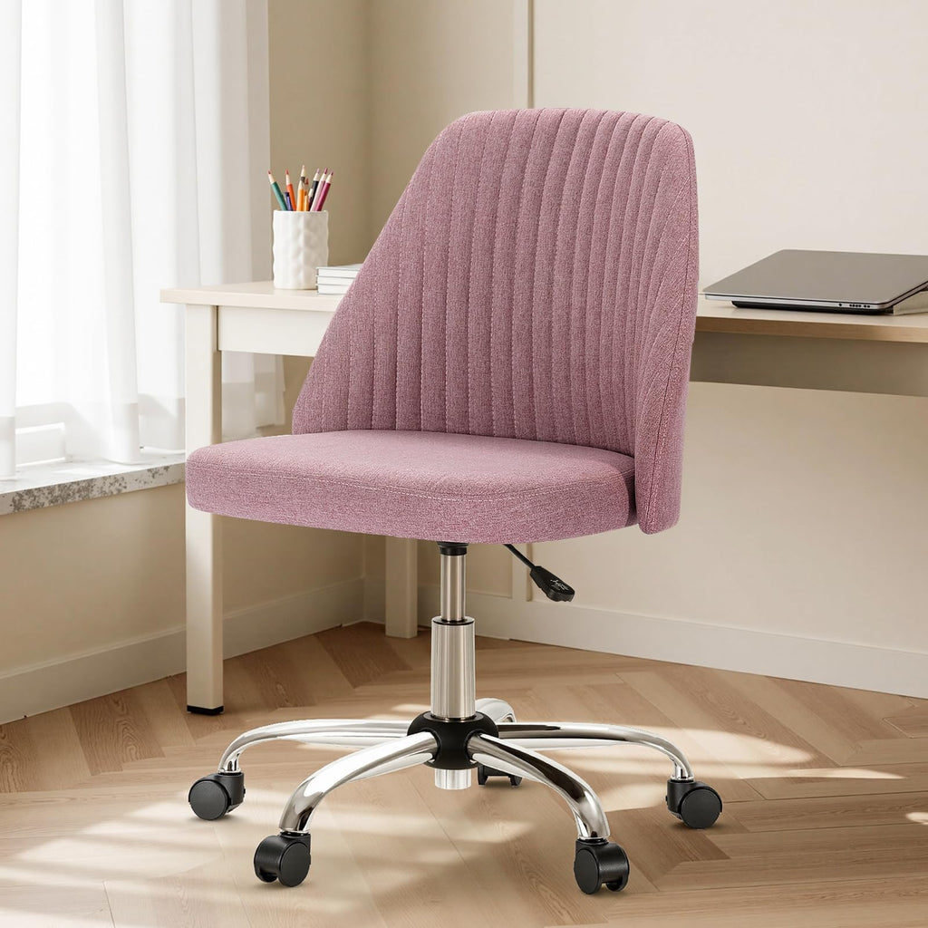 Office Chair, Comfy Desk Chair Rolling Vanity Swivel Task Chairs with Wheels, Wide Seating Armless Height Adjustable Computer Chairs for Home,Bedroom,Student,Adults, Blush