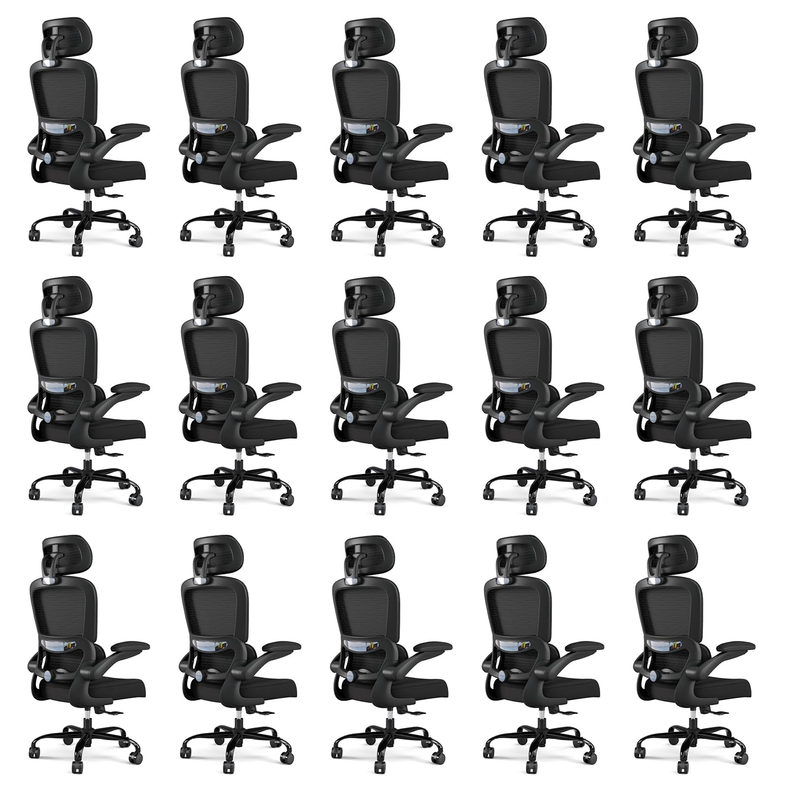 Office Chair Ergonomic Desk Chair, 330 LBS Home Mesh Office Desk Chairs with Wheels, Comfortable Gaming Chairs Black Pack of 15
