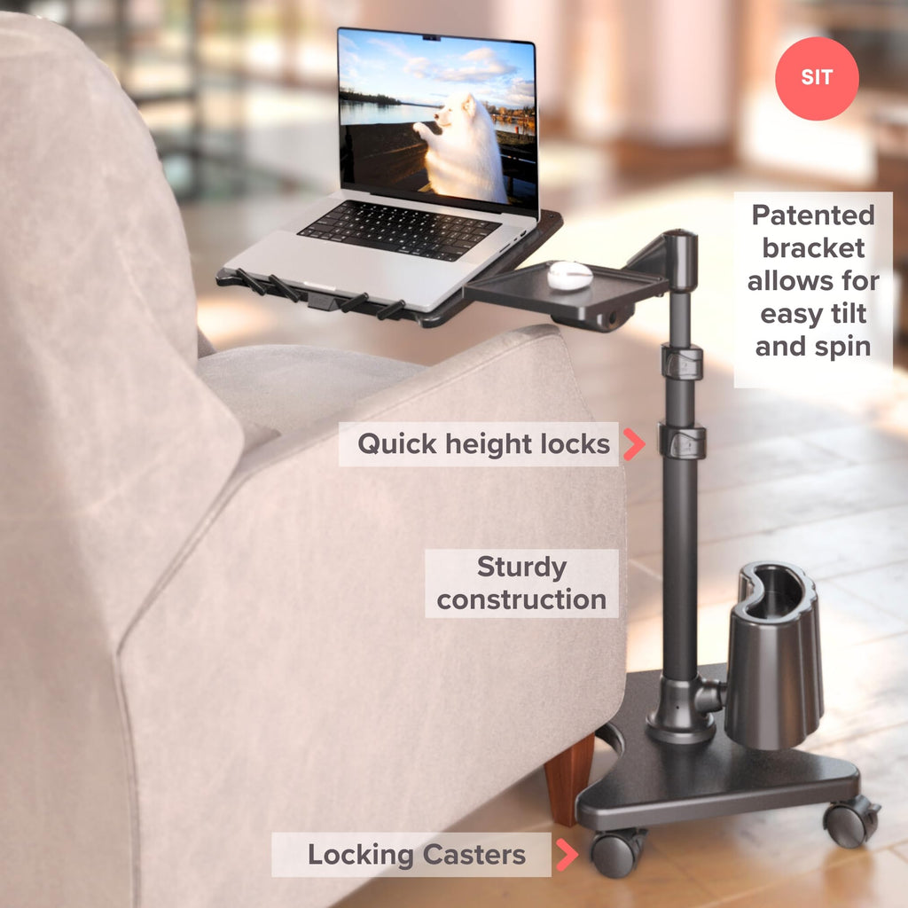 Deluxe Adjustable Laptop Stand – Rolling Computer Desk & Ergonomic Table for Bed, Sofa, or Office – Portable Mobile Workstation with Tilt – Fits Devices up to 16″ - Charcoal & Black