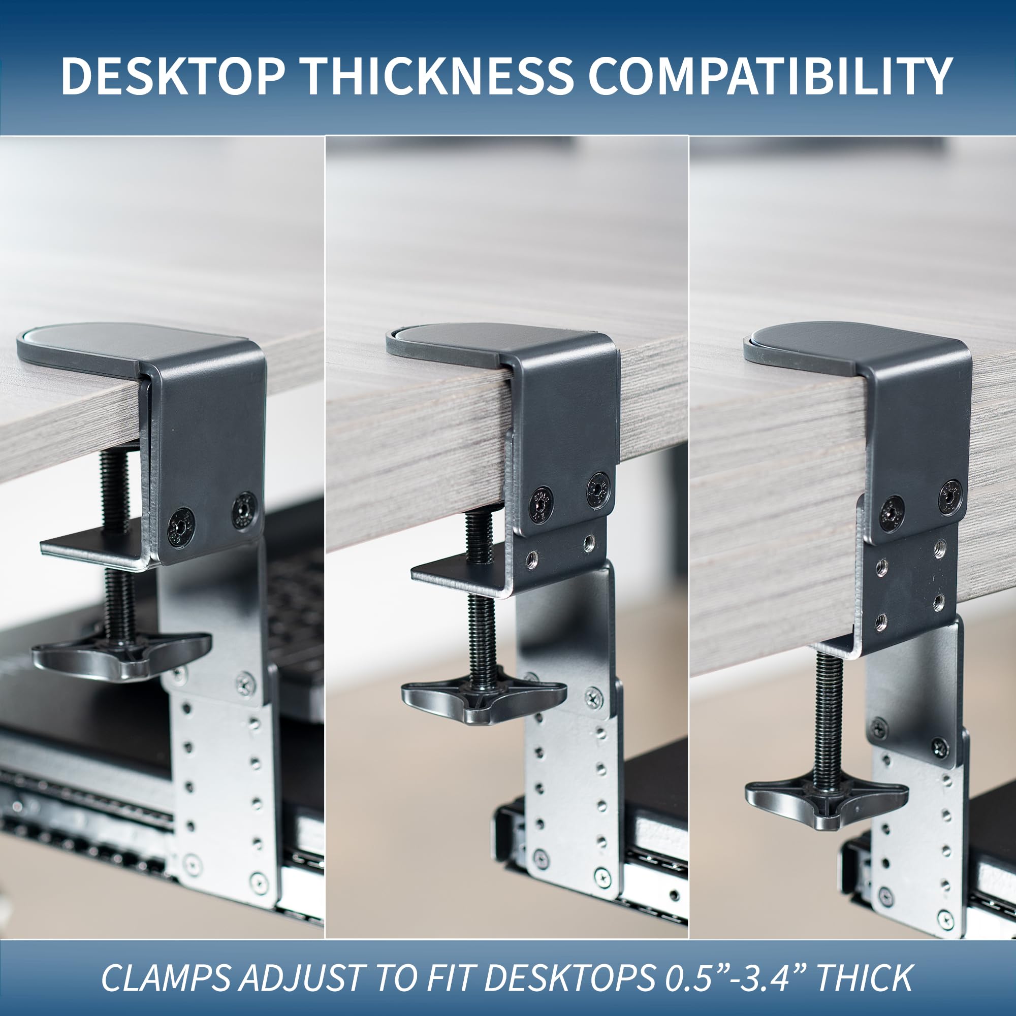 Large Height Adjustable Under Desk Keyboard Tray, C-clamp Mount System, 27(33 Including Clamps) x 11 inch Slide-Out Platform for Typing, Black