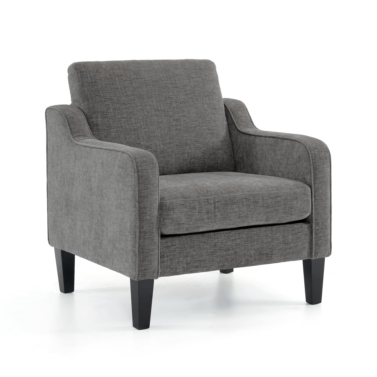 Mid Century Modern Accent Chair - Soft Chenille Upholstered Comfy Armchair for Living Room, Bedroom, Home Office, Apartment, Studio (Light Grey)