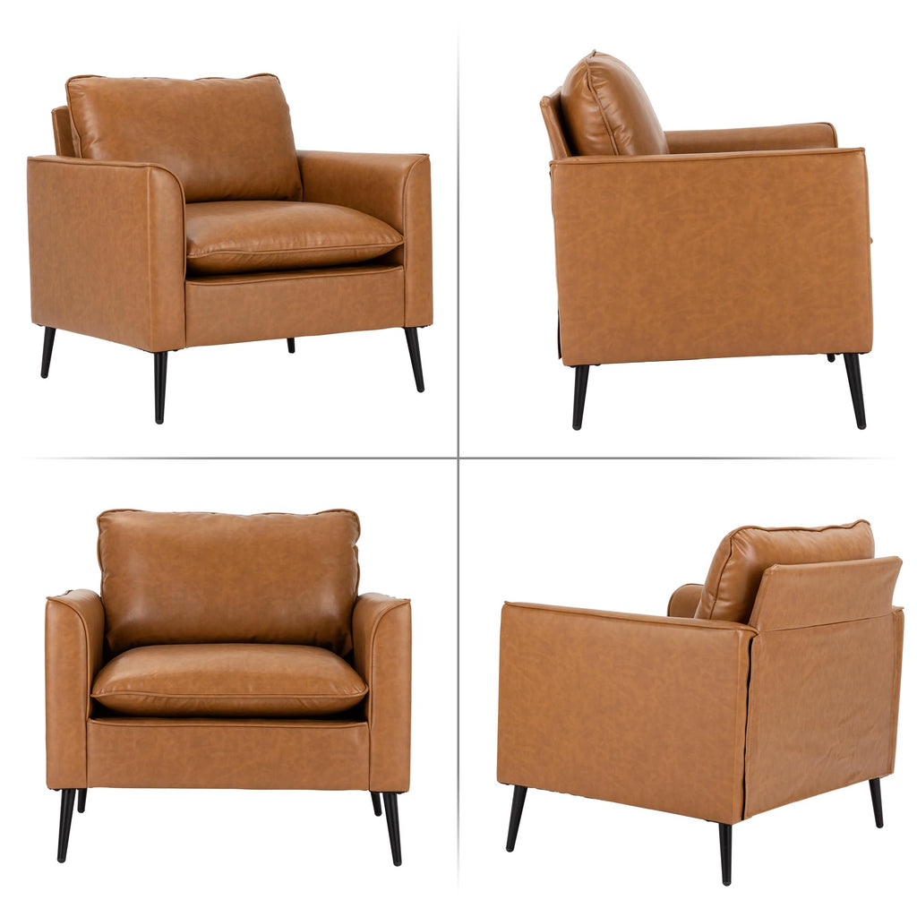 Modern Leather Chair Set of 2, Oversized Armchair for Living Room, Mid-Century Accent Reading Chair for Bedroom Comfy, Upholstered Single Sofa for Waiting Room.