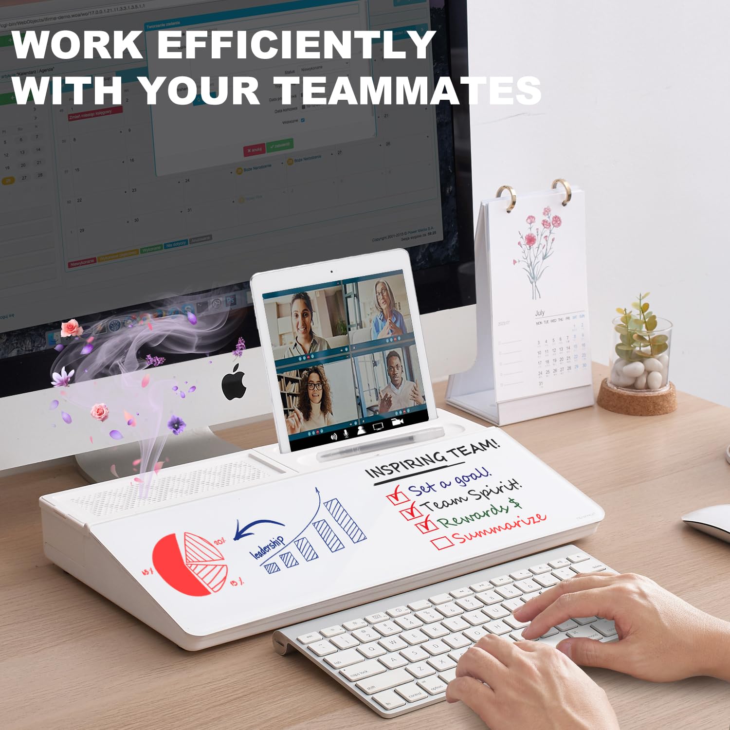 Small Glass Desktop Whiteboard Dry-Erase-Board - Computer Keyboard Stand White Board Surface Pad with Aromatherapy, Desk Organizers with Accessories for Office, Home, School Supplies