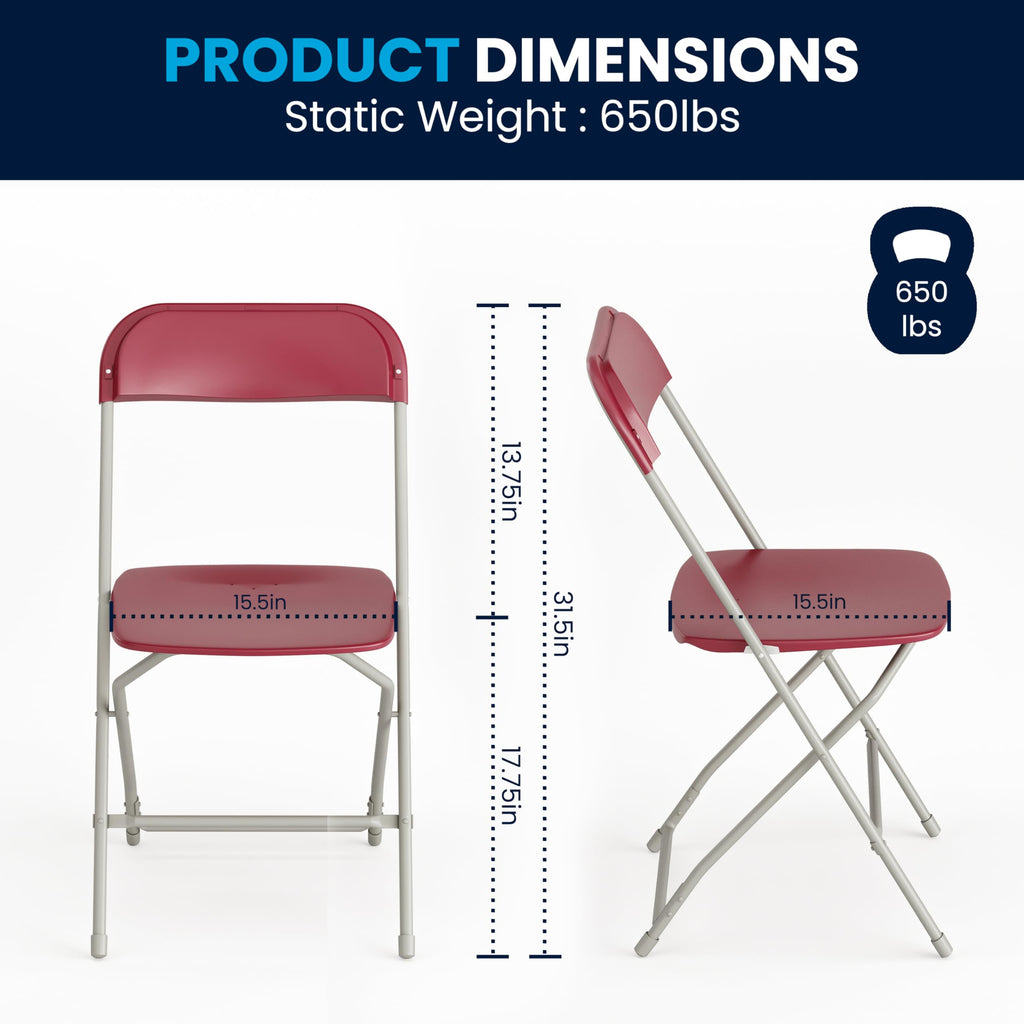 4 Pack, Hercules Series Plastic Folding Chair - Red - 650LB Weight Capacity Comfortable Event Chair-Lightweight Folding Chair