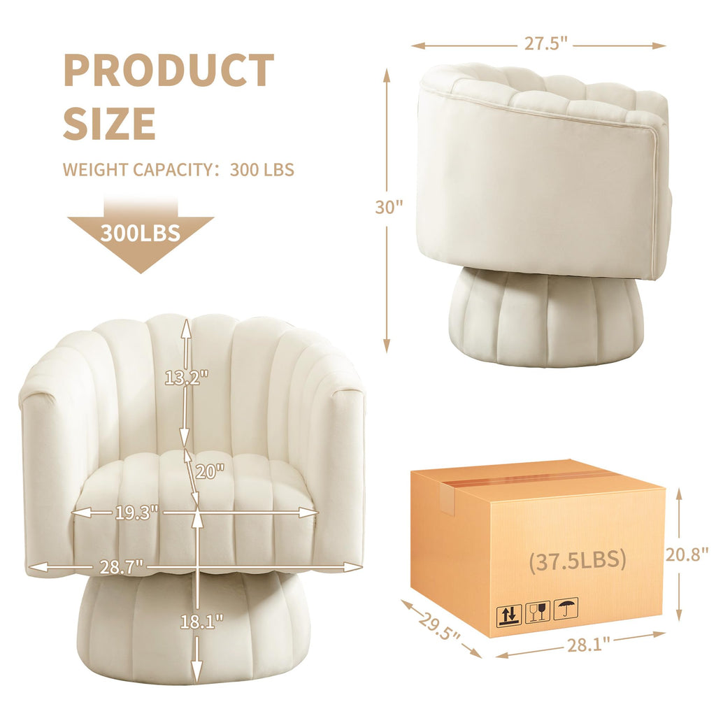 Swivel Accent Barrel Chair Set of 2- Cute Comfy Small Round 360° Arm Chair Velvet Sofa Club Reading Chair for Office Living Room Bedroom Beige