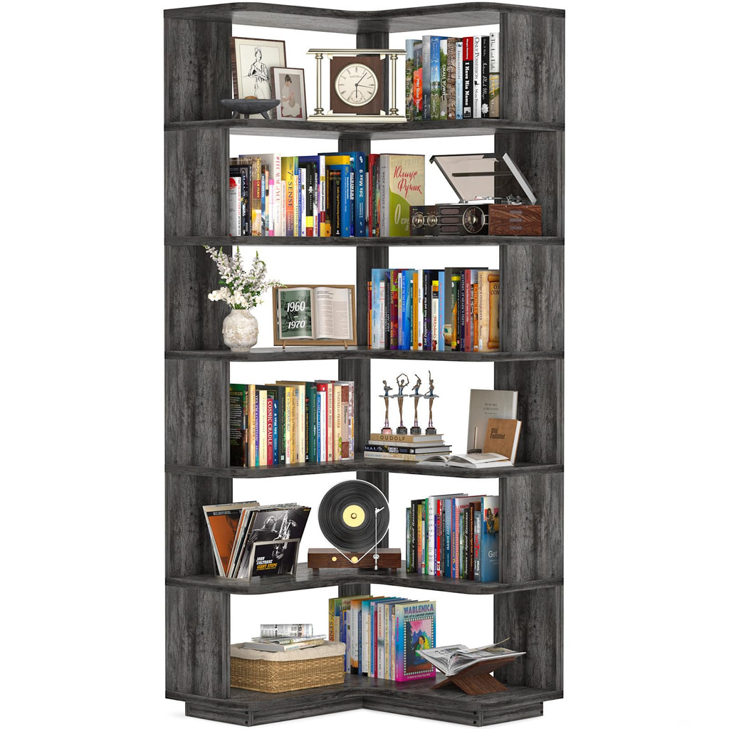 Corner Book Shelf, 7-Shelf L Shaped Corner Bookshelf with Baffle