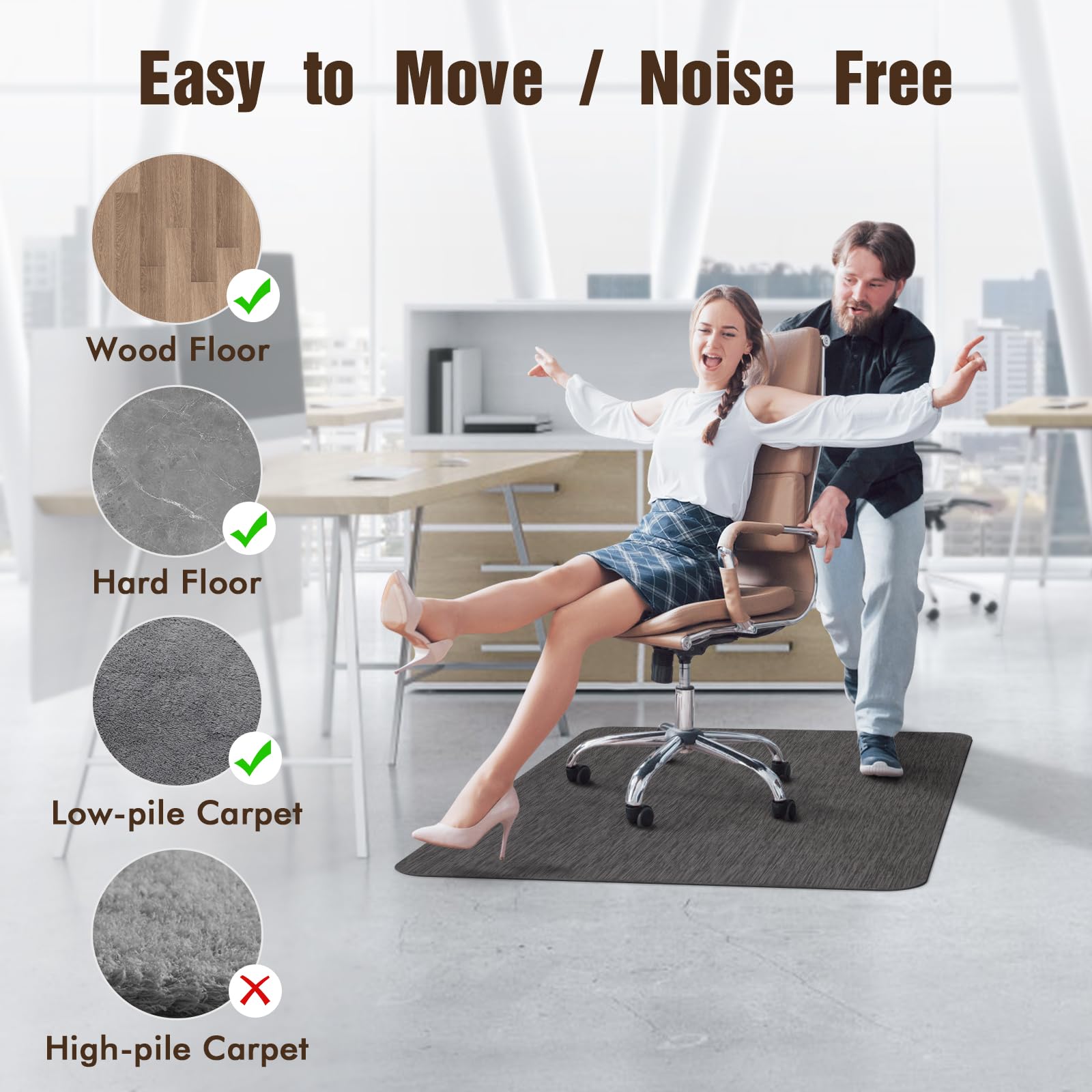 Office Chair Mat for Hardwood Floor and Low Pile Carpet, 36"x 48" Desk Chair Mat for Hard Wood, Anti-Slip Hard Floor Protector Rolling Chair Mats, PVC Mat Desk Rug for Home, Black