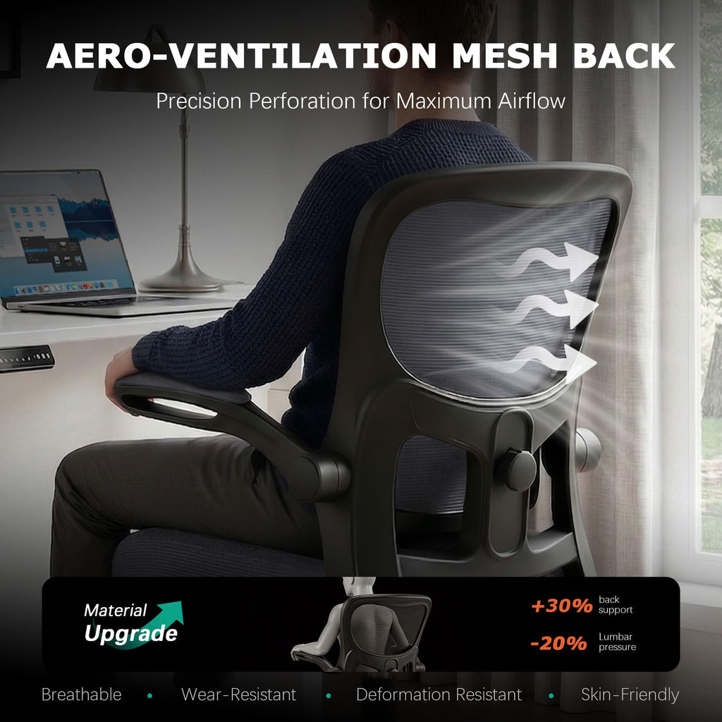 Office Chair Ergonomic Desk Chairs with Adjustable Lumbar Support& Headrest Hanger, High Back Breathable Mesh Chair with Wheels, Rolling Swivel Comfy Task Computer Chair for Home Work Gaming