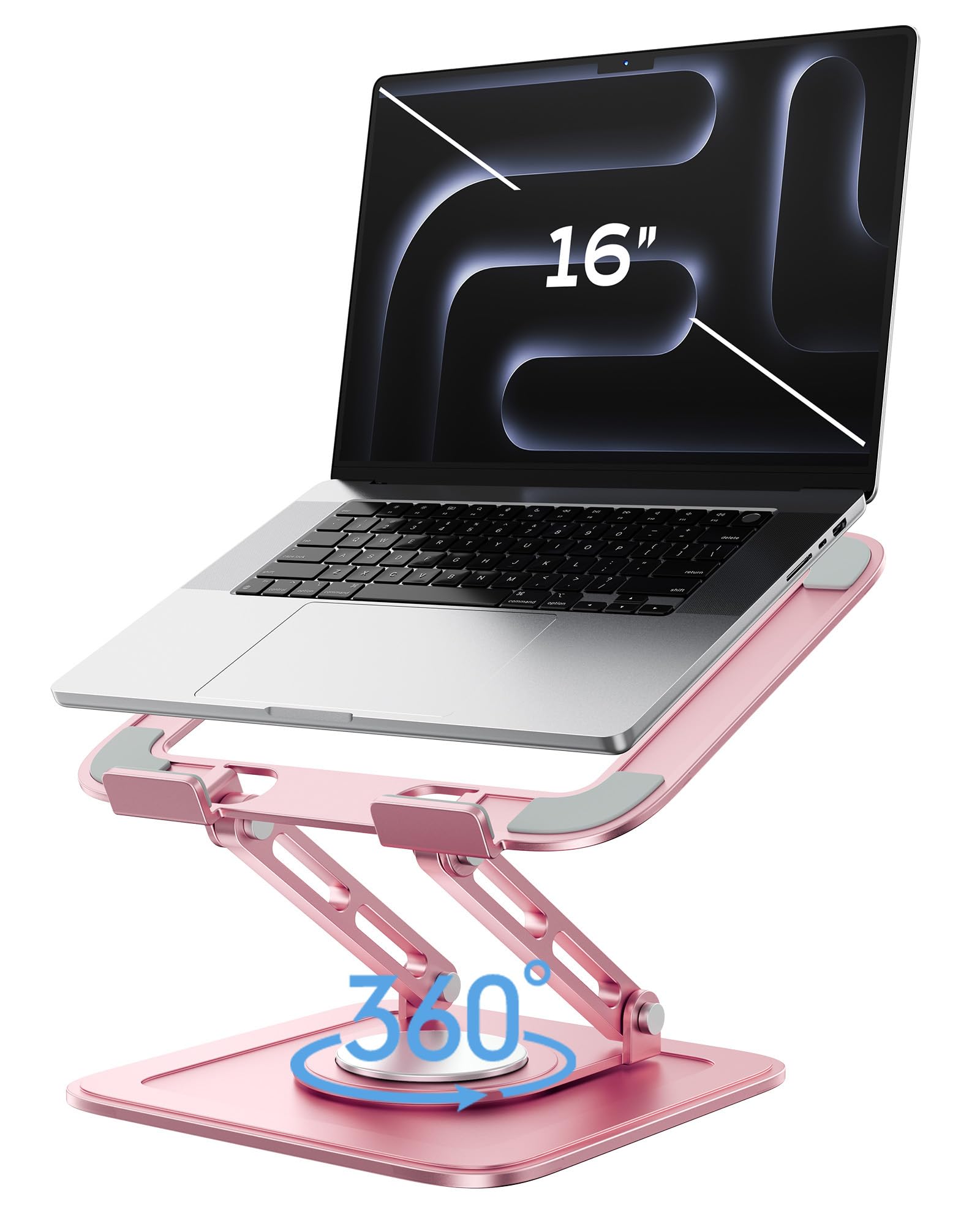 Adjustable Laptop Stand, Computer Stand with 360 Rotating Base, Ergonomic Laptop Riser Mount for Desk Foldable Protable Computer Desk Fits with MacBook Pro Air (10-16") - Pink