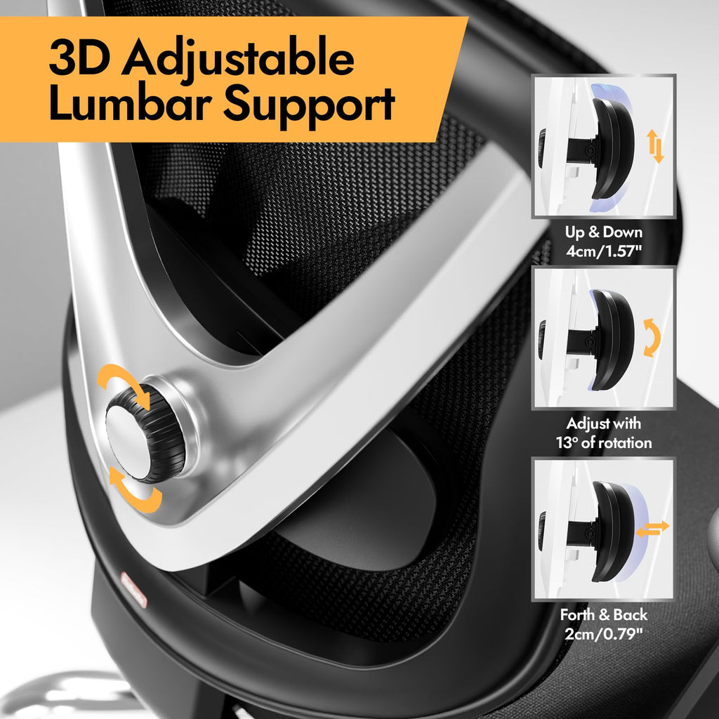 Ergonomic Mesh Office Chair - 3D Adjustable Lumbar Support & 3D Armrests, V-Shaped Back, Adjustable Desk Chair for Office & Home, Black