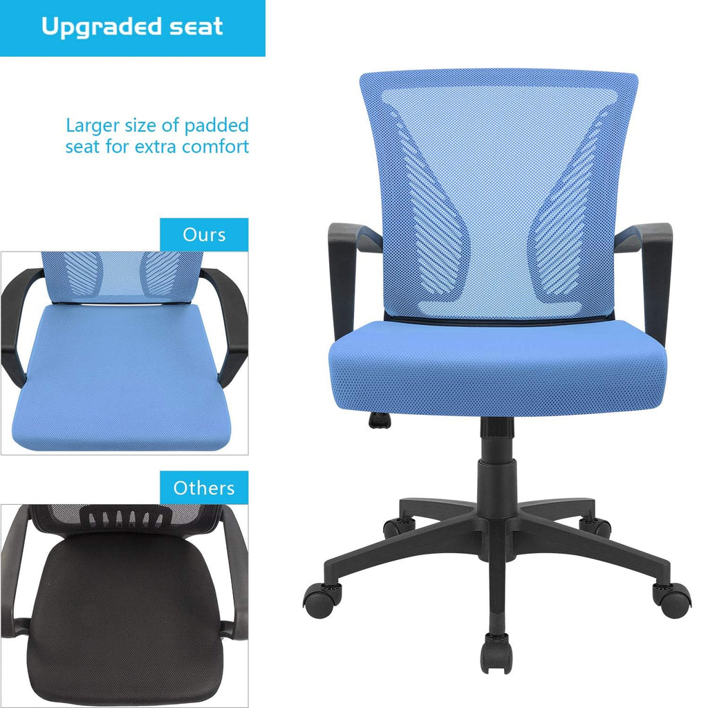 (2, Blue) Office Chair Ergonomic Computer Desk Mesh Chair Mid Back Swivel Lumbar Support with Armrest