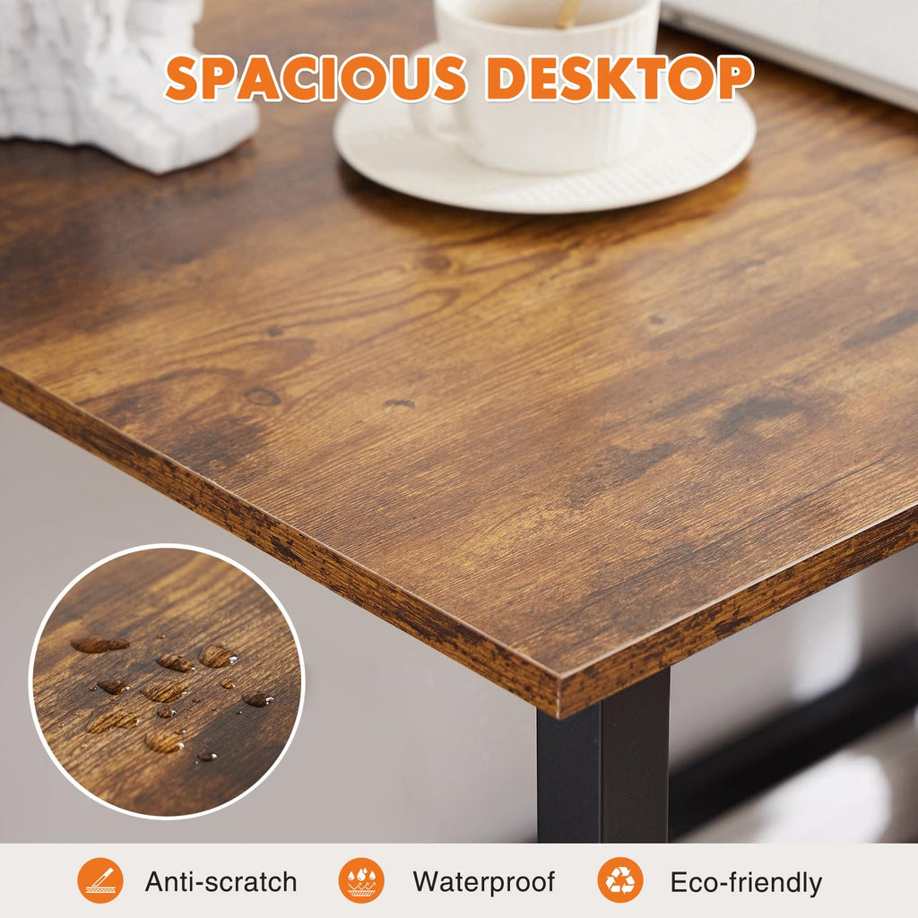 Computer Small Office Desk 47 Inch Student Study Writing Work with Metal Frame Wood Tabletop Modern Simple PC Home Bedroom Table, Rustic Brown