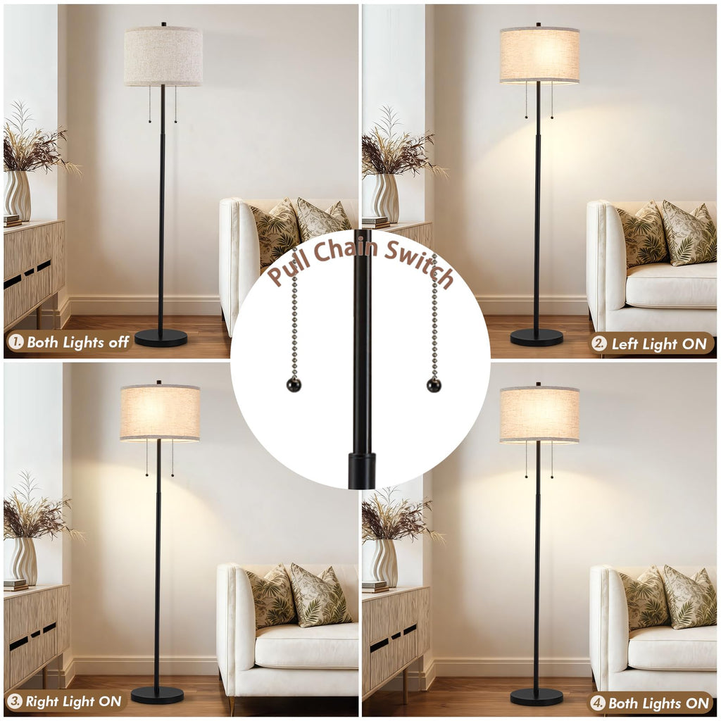 Black Floor Lamp, 62" Standing Lamp for Living Room with Lampshade