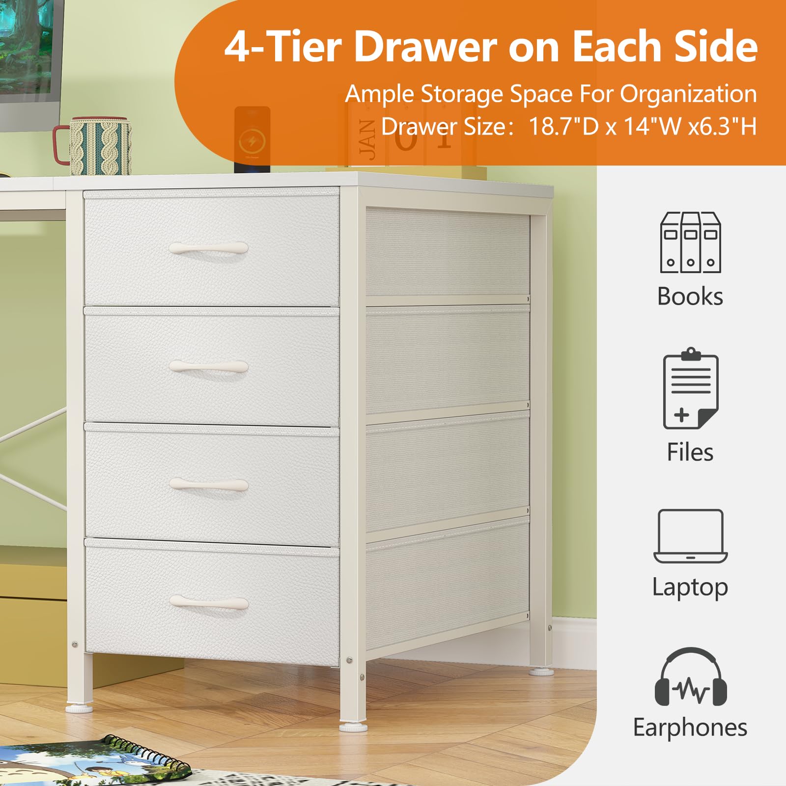 95'' Two Person Desk with 8 Drawers, Long Computer Desk with Charging Station, 2 Person Desks Double Desk Writing Study Table for Home Office, White