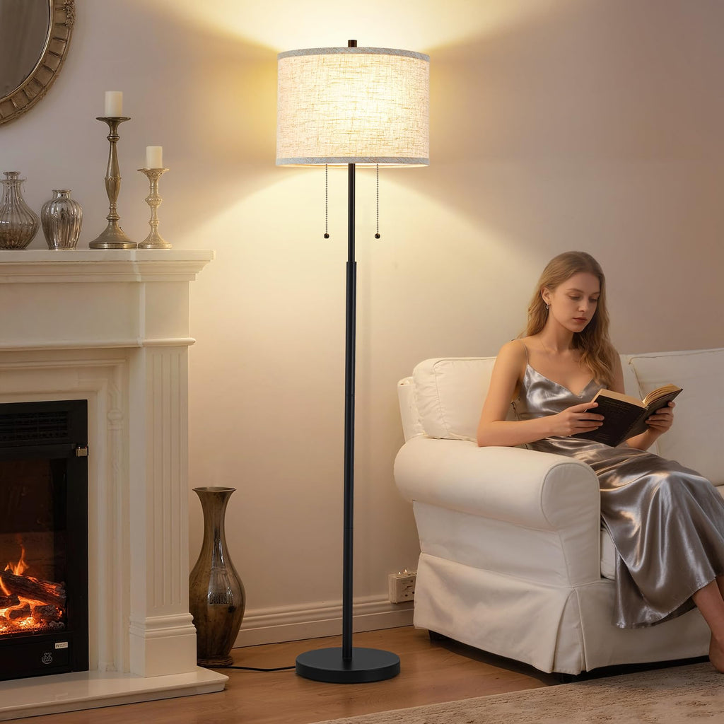 Black Floor Lamp, 62" Standing Lamp for Living Room with Lampshade