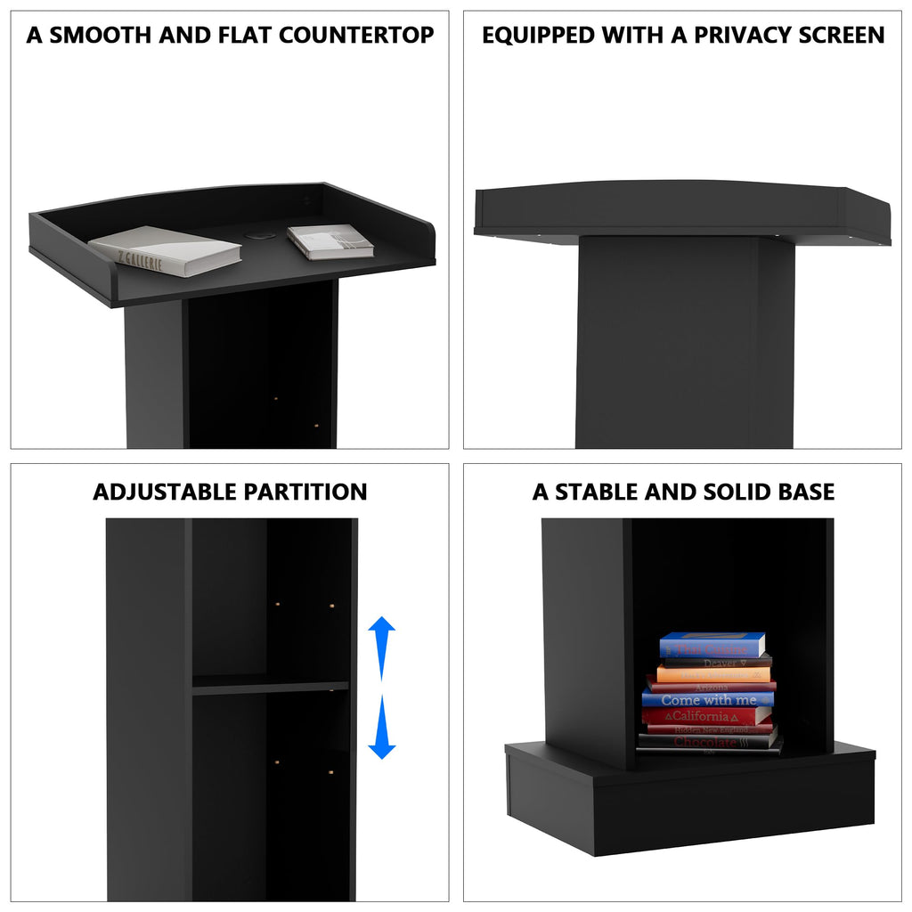 Wood Podium,Simple Podium Stand,12MM Particle Board,Stable Pulpit with Storage,Mic Stand Space,Easy Installation Wooden Lectern for Restaurants,Churches,Seminars and Schools