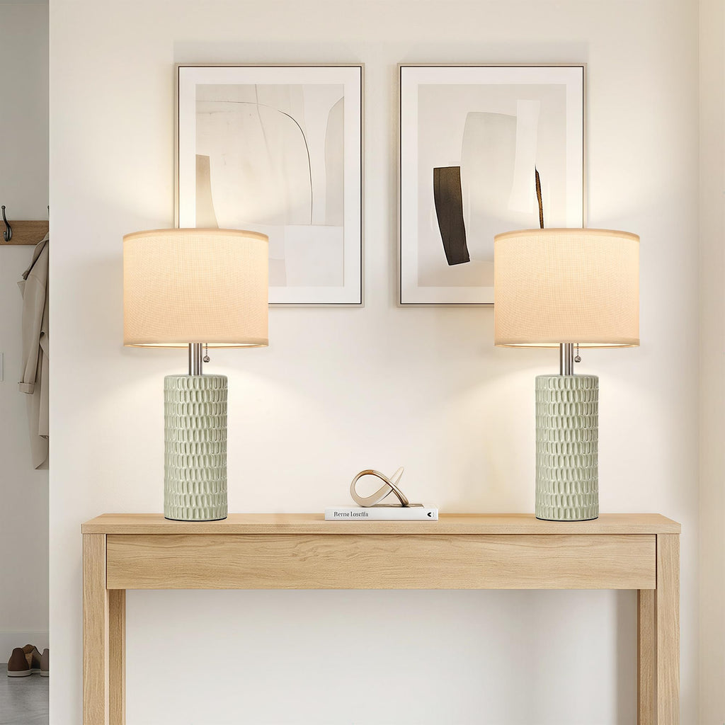 20” Modern Table Lamps Set of 2, Lamps for Bedroom, Light Green