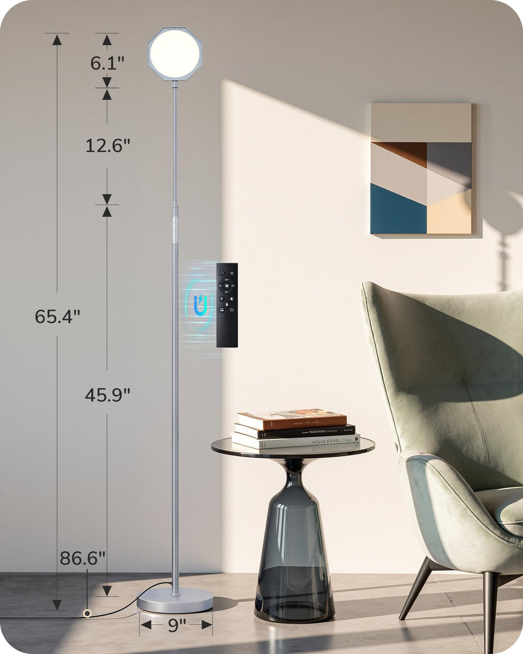 18W LED Floor Lamp for Living Room, Diamond-Surface, Silver