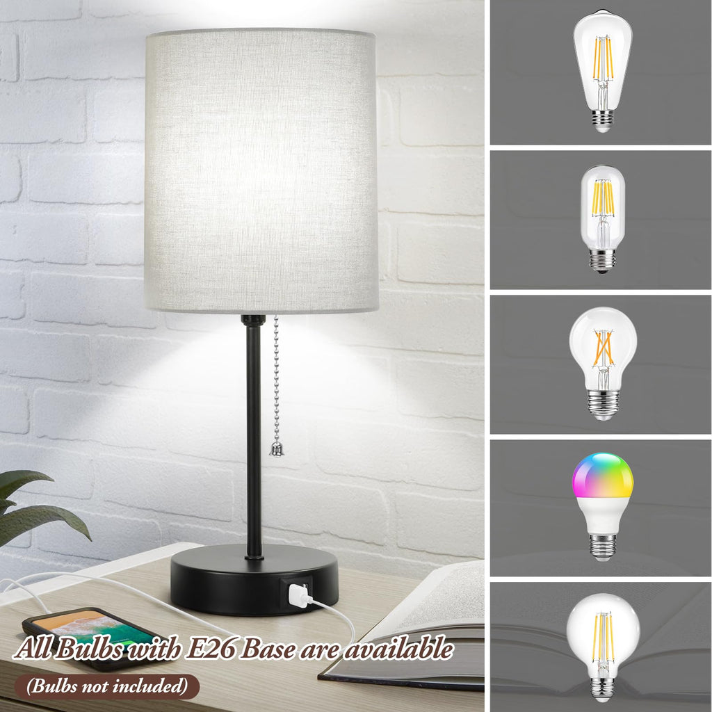 17.3'' Table Lamps Nightstand Set of 2 with 2 USB & AC Outlet, Grey