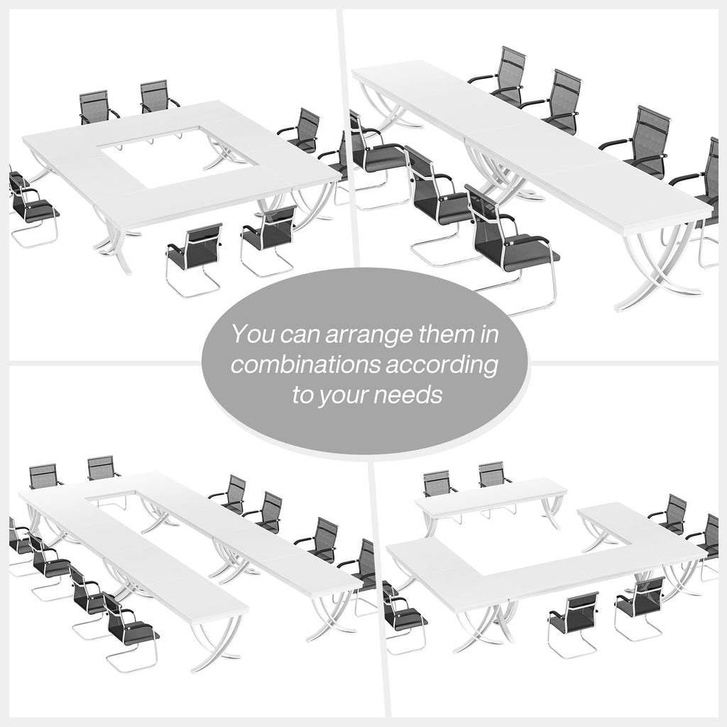 6.5FT Conference Table for 6-8 People, 78 inch Long Rectangular Seminar Table with Strong Metal Frame, Business Furniture Boardroom Desk for Office Meeting Conference Room (2PCS, White)