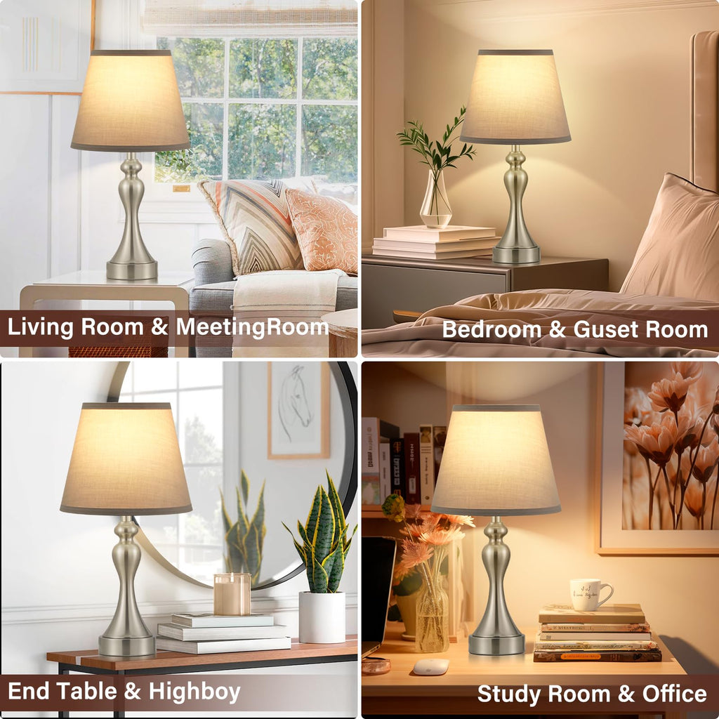Touch Lamps for Nightstand, 3 Way Dimmable Bedside Lamps with USB C+A Ports