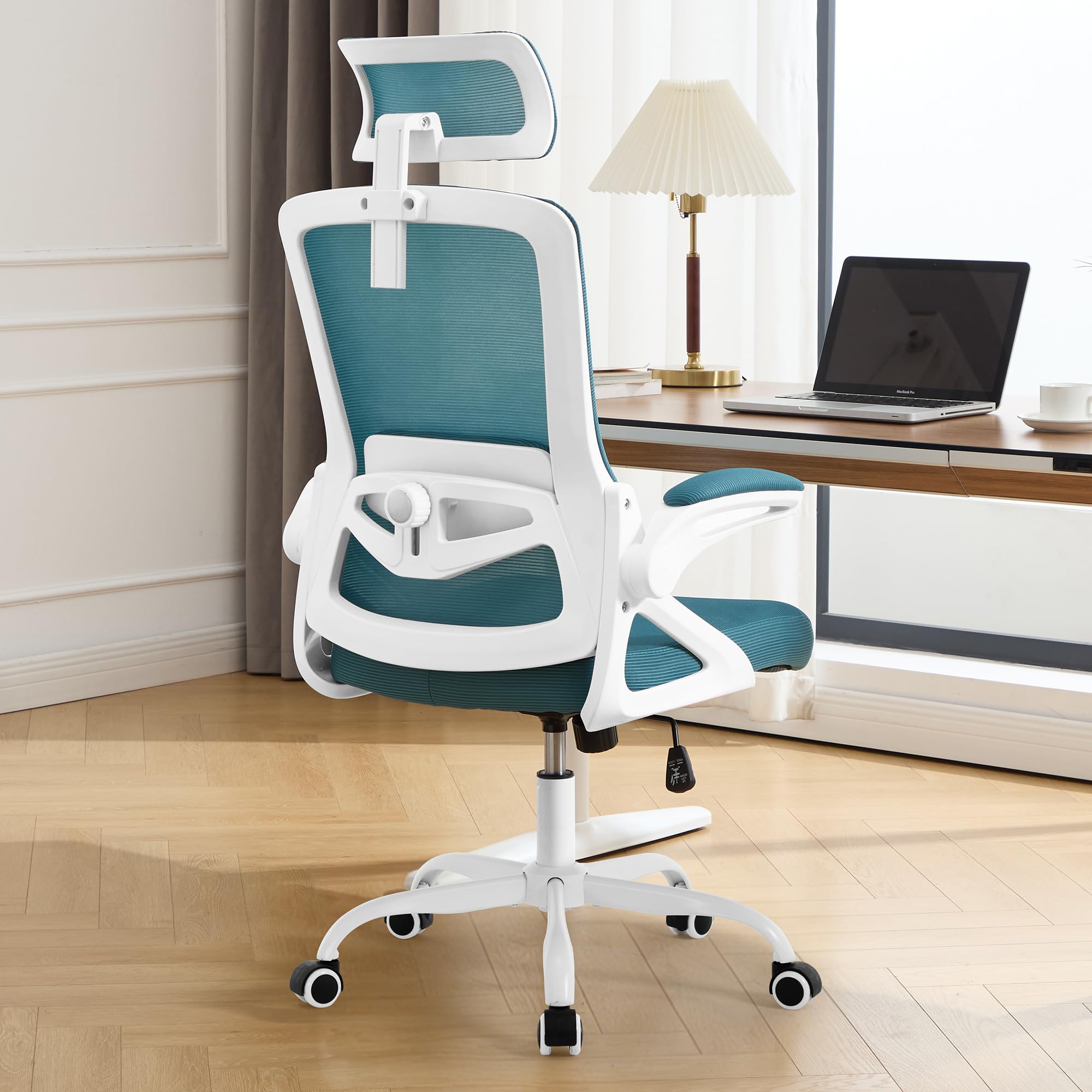 Ergonomic Office Chair, 400 LBS Computer Chairs with Adjustable Lumbar Support, Breathable Mesh Desk Chair Ergonomic with Thickened Cushion, Comfy Home Office Desk Chair (Lake Blue)