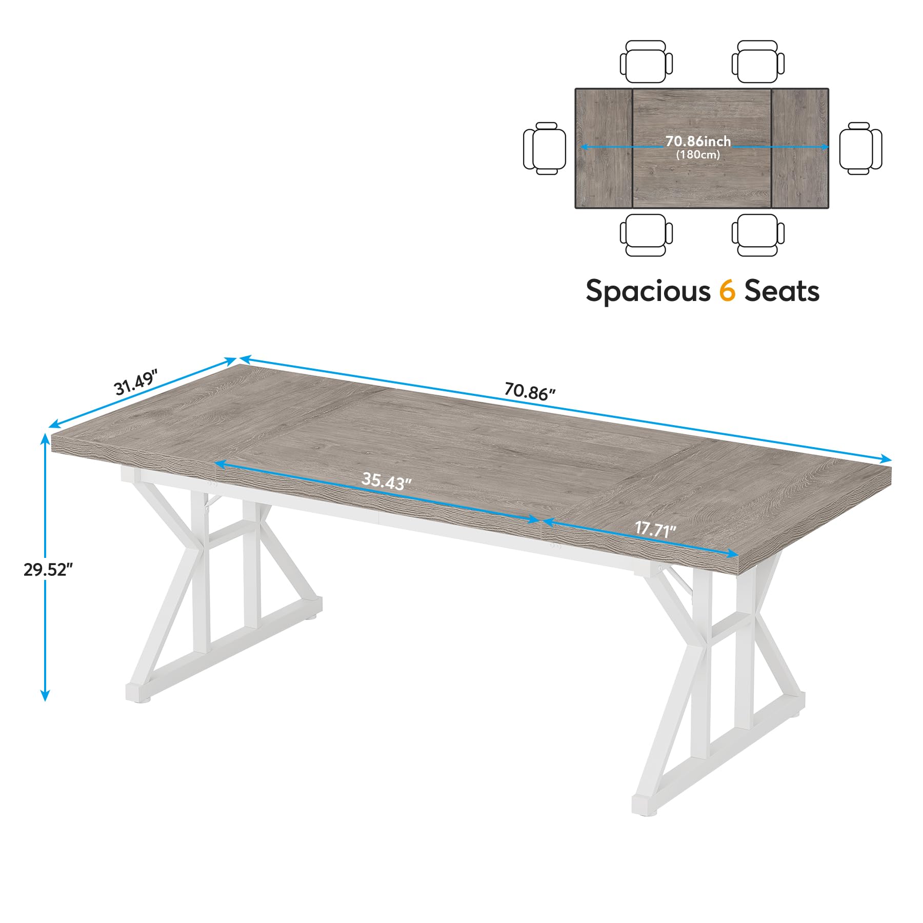70.8-Inch Executive Desk, Large Computer Office Desk Workstation, Modern Simple Style Laptop Desk Study Writing Table Business Furniture for Home Office (Grey/White, 70.8 Inch)