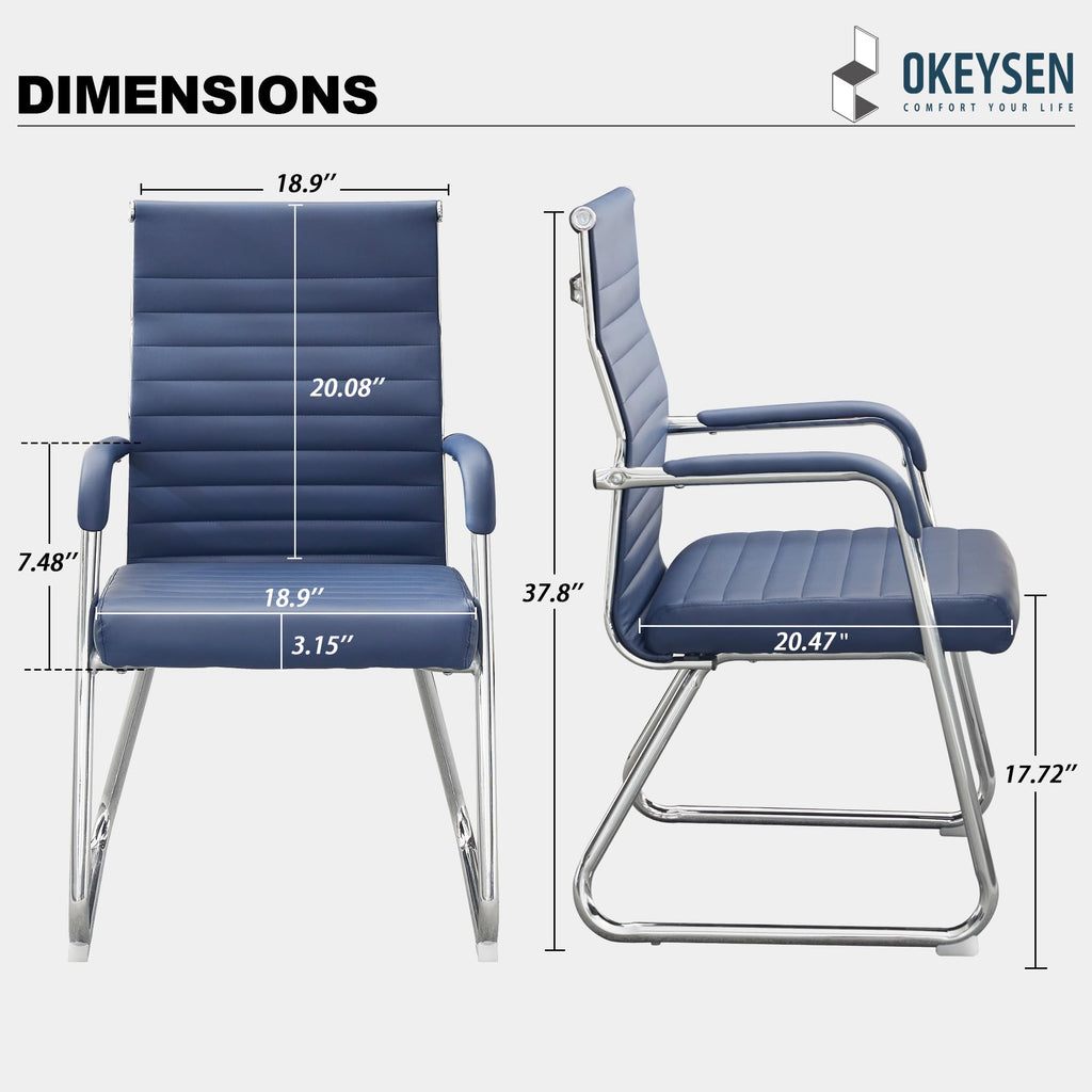 Office Chairs Set of 6, Modern Leather Reception Chairs with Mid Back & Sled Base, No-Wheel Desk Chairs for Waiting Room & Conference Room