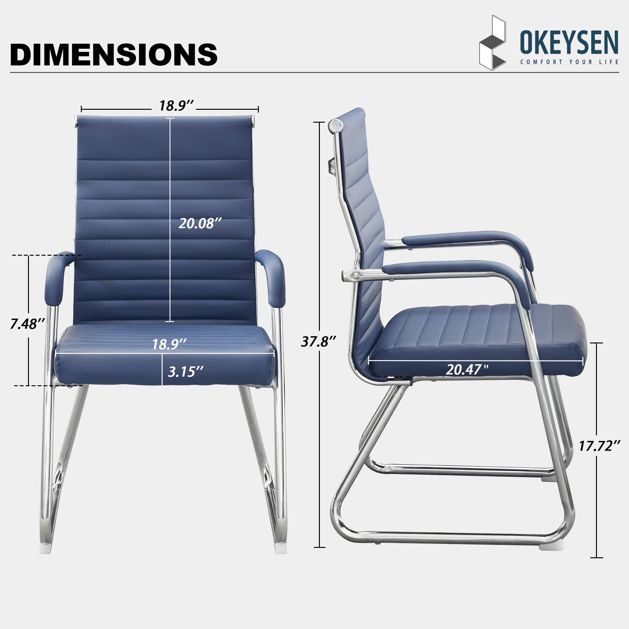 Office Chairs Set of 6, Modern Leather Reception Chairs with Mid Back & Sled Base, No-Wheel Desk Chairs for Waiting Room & Conference Room