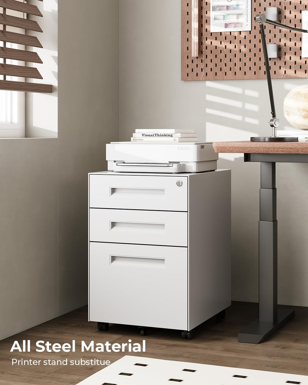 3 Drawer Metal Rolling File Cabinet Under Desk Filing Cabinet White