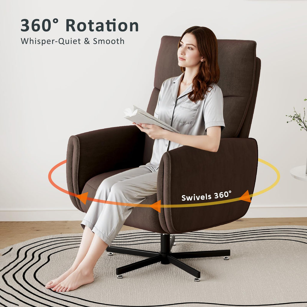 Power Swivel Recliner Chair, Modern Electric with USB & Type-C Ports, Upholstered Velvet Swivel Recliner Chair, 360° Swivel for Office & Living Room, Easy Assembly (Coffee)