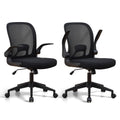 (2PCS Black) Foldable Office Chair for Small Spaces | Home Office Folding Desk Chairs with Wheels and Flip Up Arms | Ergonomic Mesh Computer Chair for Adults & Kids