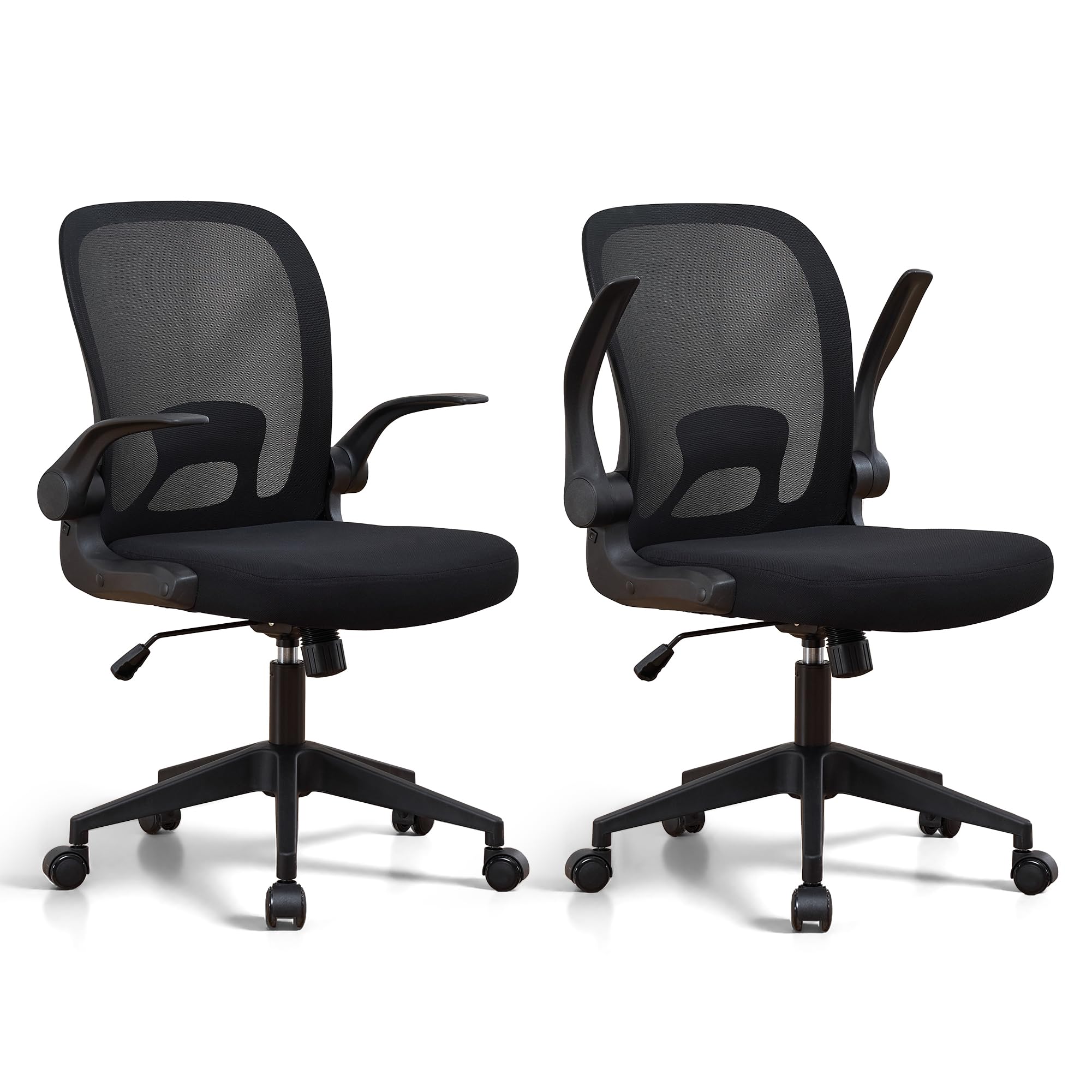 (2PCS Black) Foldable Office Chair for Small Spaces | Home Office Folding Desk Chairs with Wheels and Flip Up Arms | Ergonomic Mesh Computer Chair for Adults & Kids