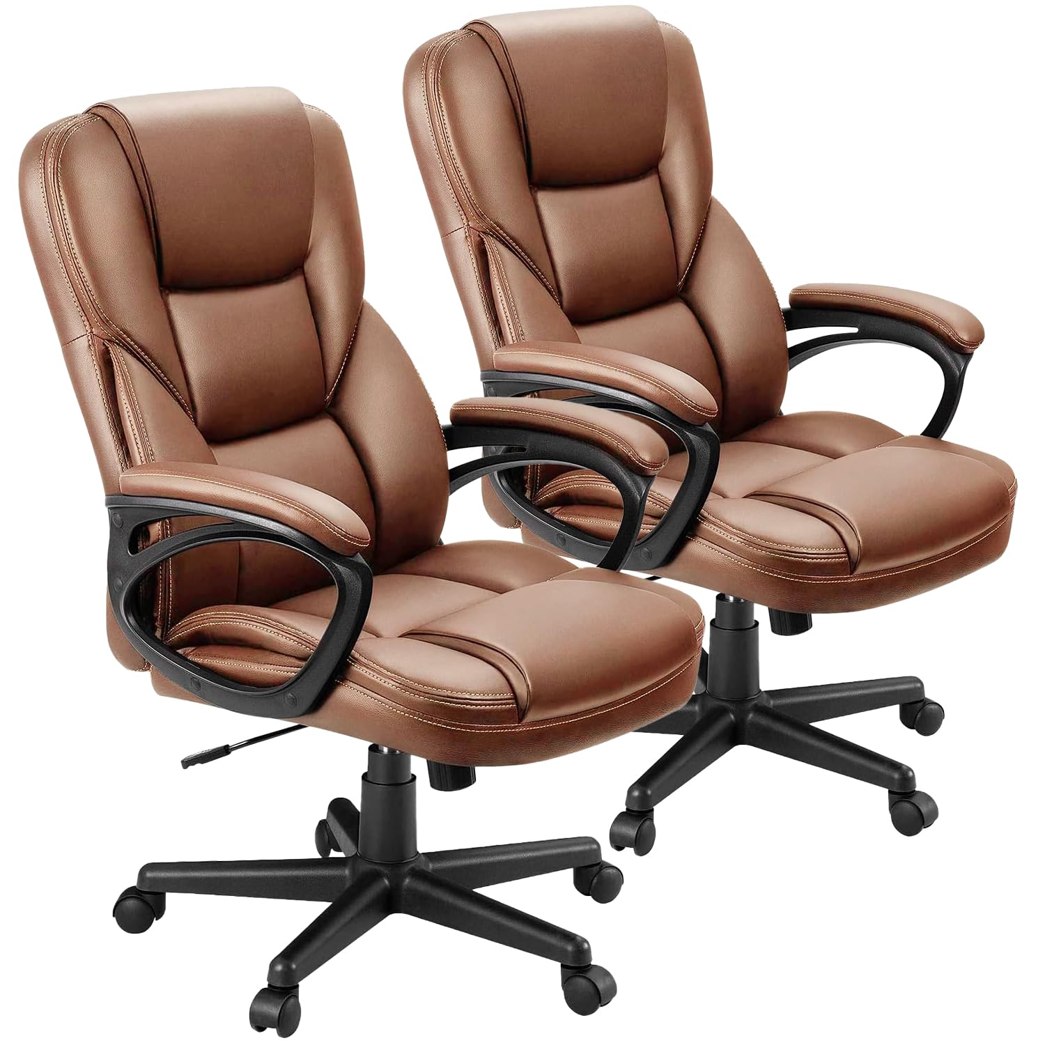 (2, Light Brown) Office Executive Chair High Back Adjustable Managerial Home Desk Chair, Swivel Computer PU Leather Chair with Lumbar Support