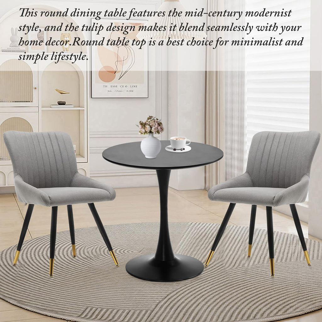 TUOMUR Black Round Dining Table, 27.6" Tulip Table Kitchen Round Dining Table for 1-2 People with MDF Table Top and Metal Pedestal Base, Mid-Century Leisure Table for Home, Dining Room, Cafe