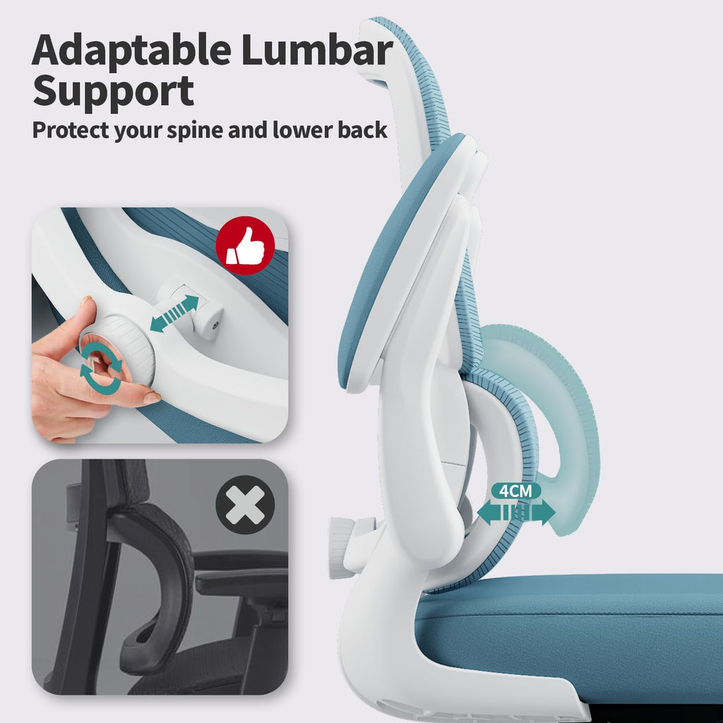 Office Chair - Ergonomic Desk Chair with Adjustable Lumbar Support, Mesh Computer Chair, Executive Chairs for Home Office Comfortable Lumbar Support,Sky Blue