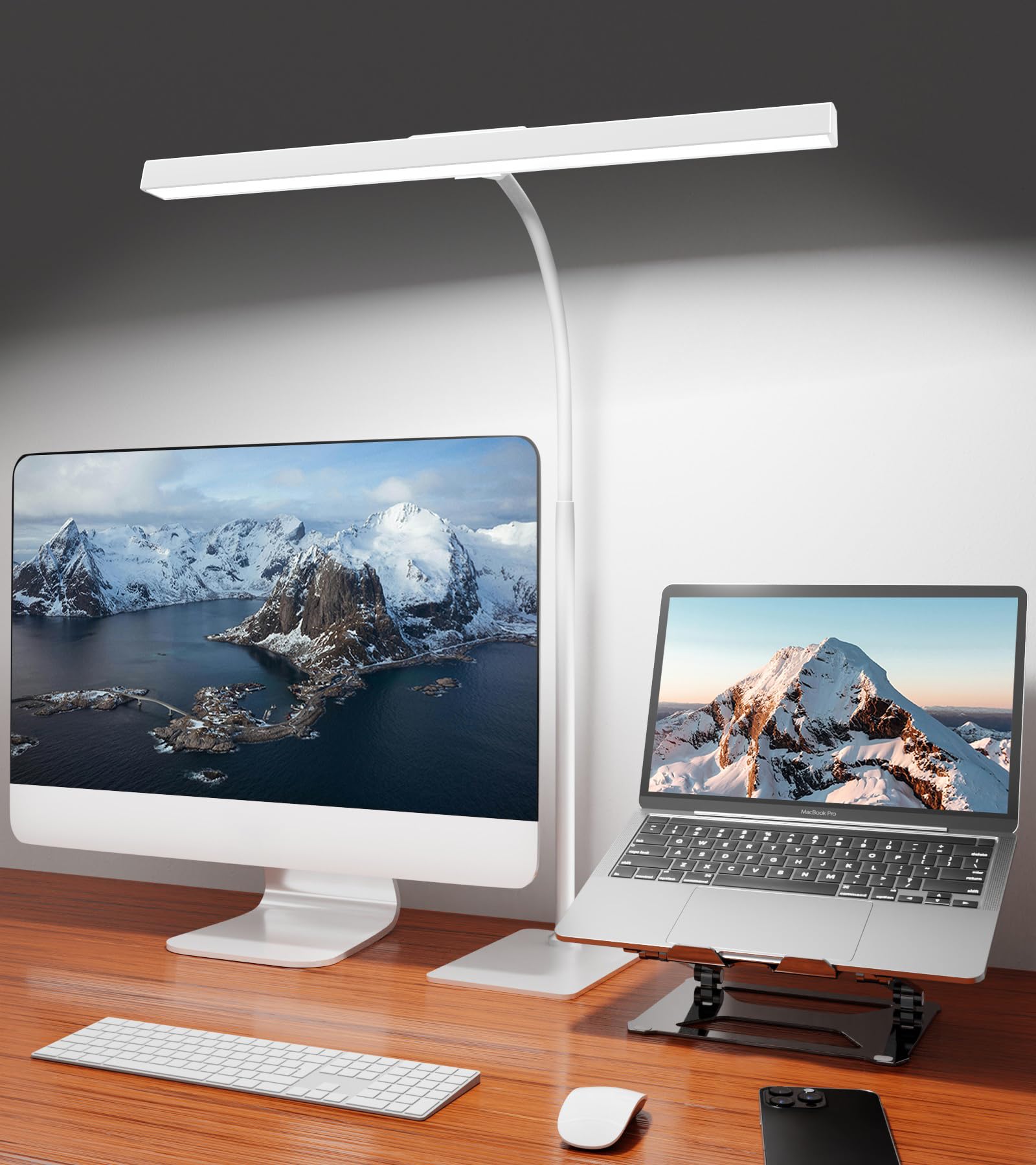Desk Lamp for Office with Base, Eye-Caring Desk Light with Adjustable Gooseneck, 12W USB Adapter Touch Control 5 Dimmable Brightness & Color Tall Lamp for Work, Computer, Study, Task