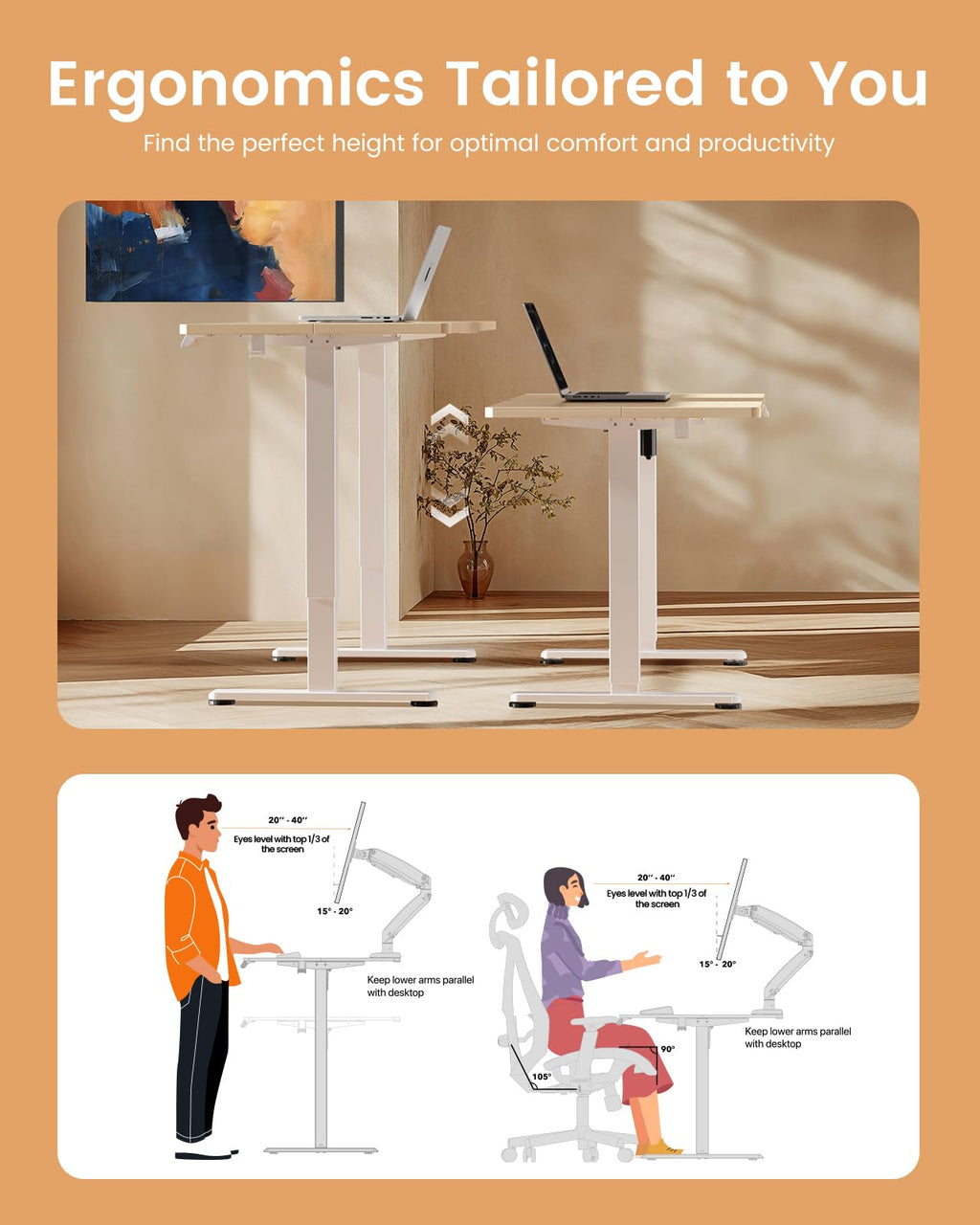 Height Adjustable Electric Standing Desk, 48x24 Inches Sit Stand up Memory Computer Home Office Desk (Natural),(EGESD5N)