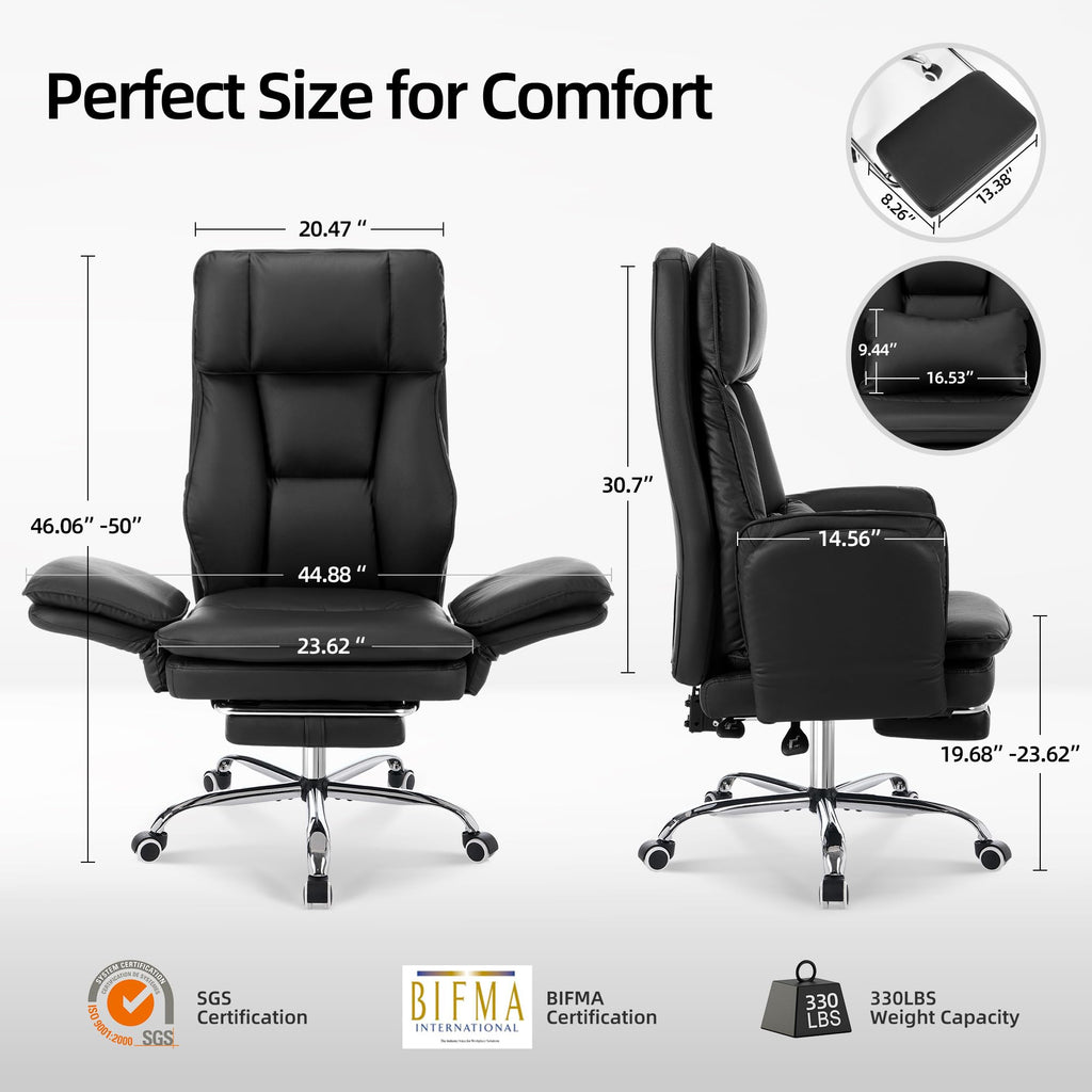 Criss Cross Office Desk Chair with Foot Rest and Flip Armrests for Pets Friendly & Extra Space, Comfortable Ergonomic Reclining Gaming Computer Chair with Lumbar Pillow(Faux Leather Black)